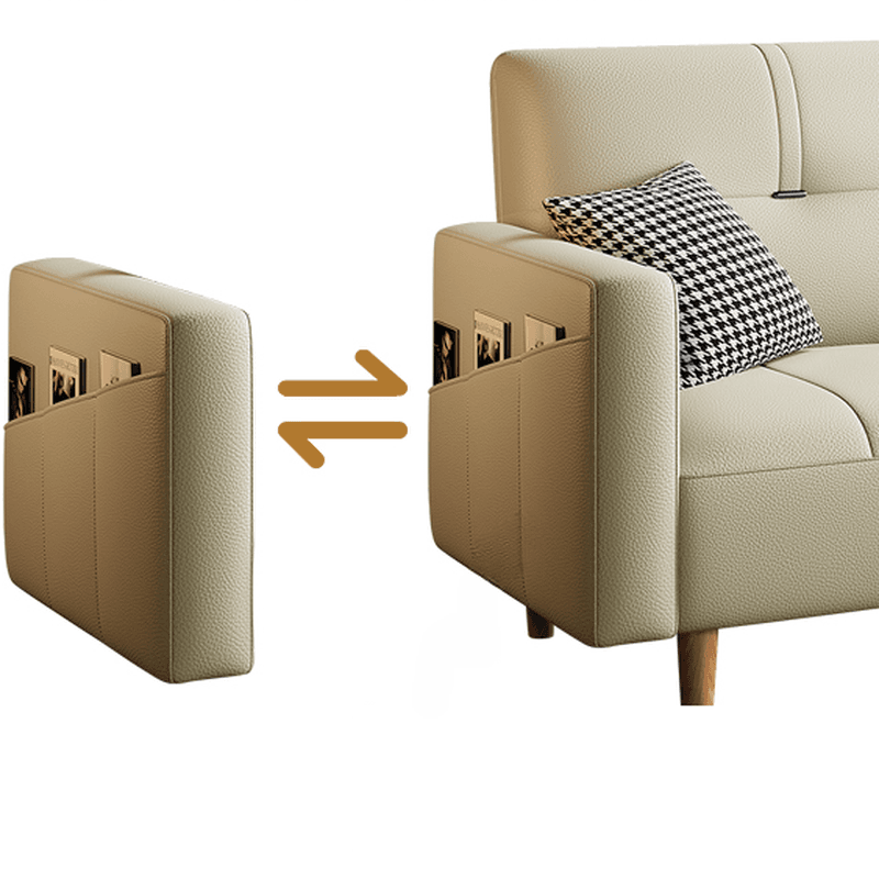 Trendy Solid Color Scratch-immune Convertible Sofa in Grey/Beige/Ecru with Arm, 4-seater/2 People/Seats 3, and 2 Pillows - image 12