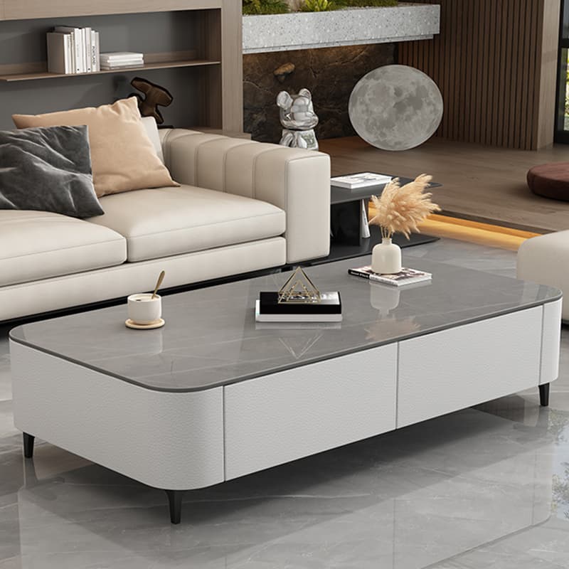 Four Leg Non-Upholstered Modern Metal Coffee Table with Storage and Drawers Standard Size - image 3