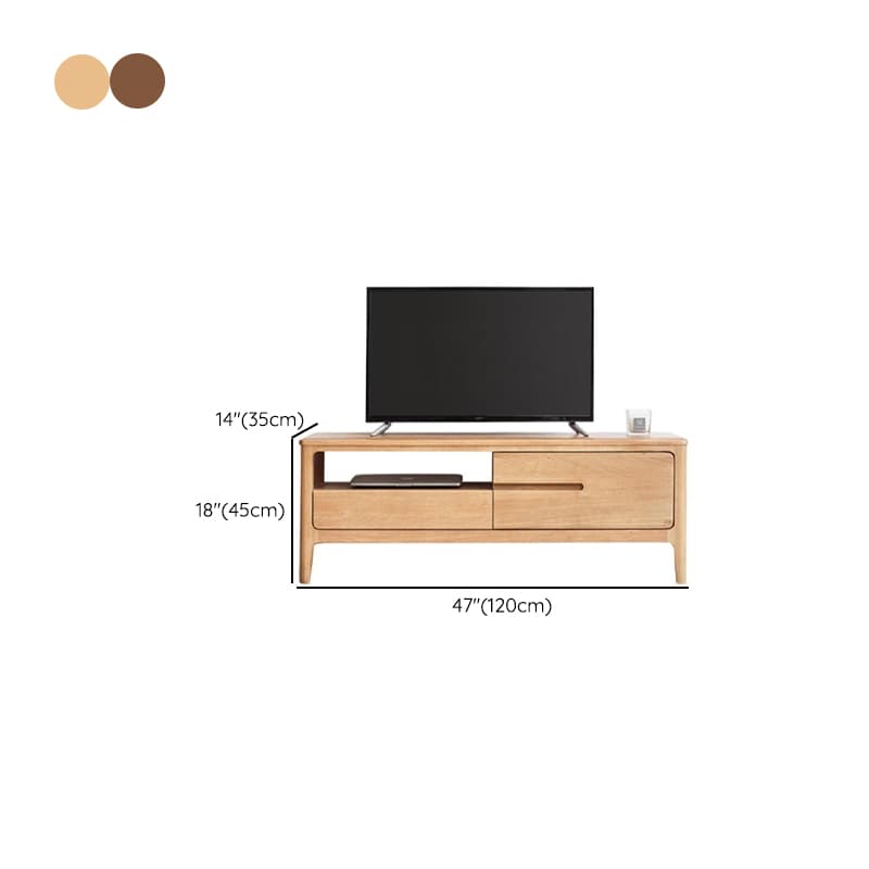 Modern Real Wood TV Stand with Shelf, 2 Drawers, 2 Cabinets, Cable Management, and Visible Storage - image 11