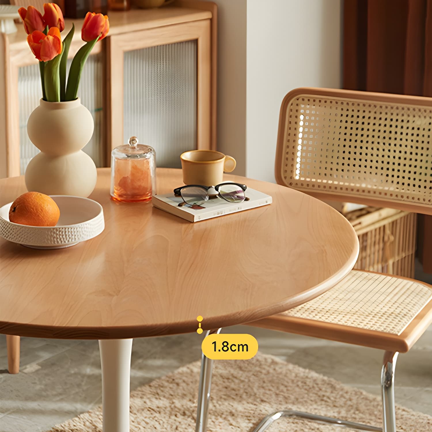 White Round Wood Dining Table with Steel Tulip Base, Modern Design - image 9