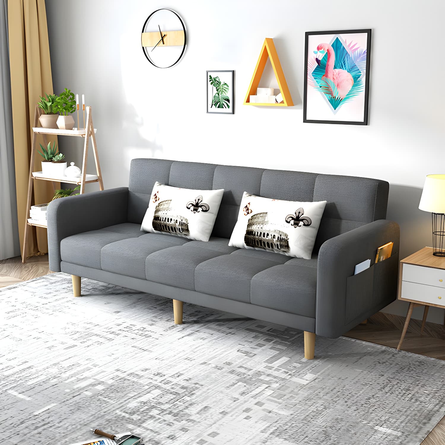 Contemporary Square Arm Sleeper Sofa Biscuit Back Convertible Sofa for Living Room - image 10