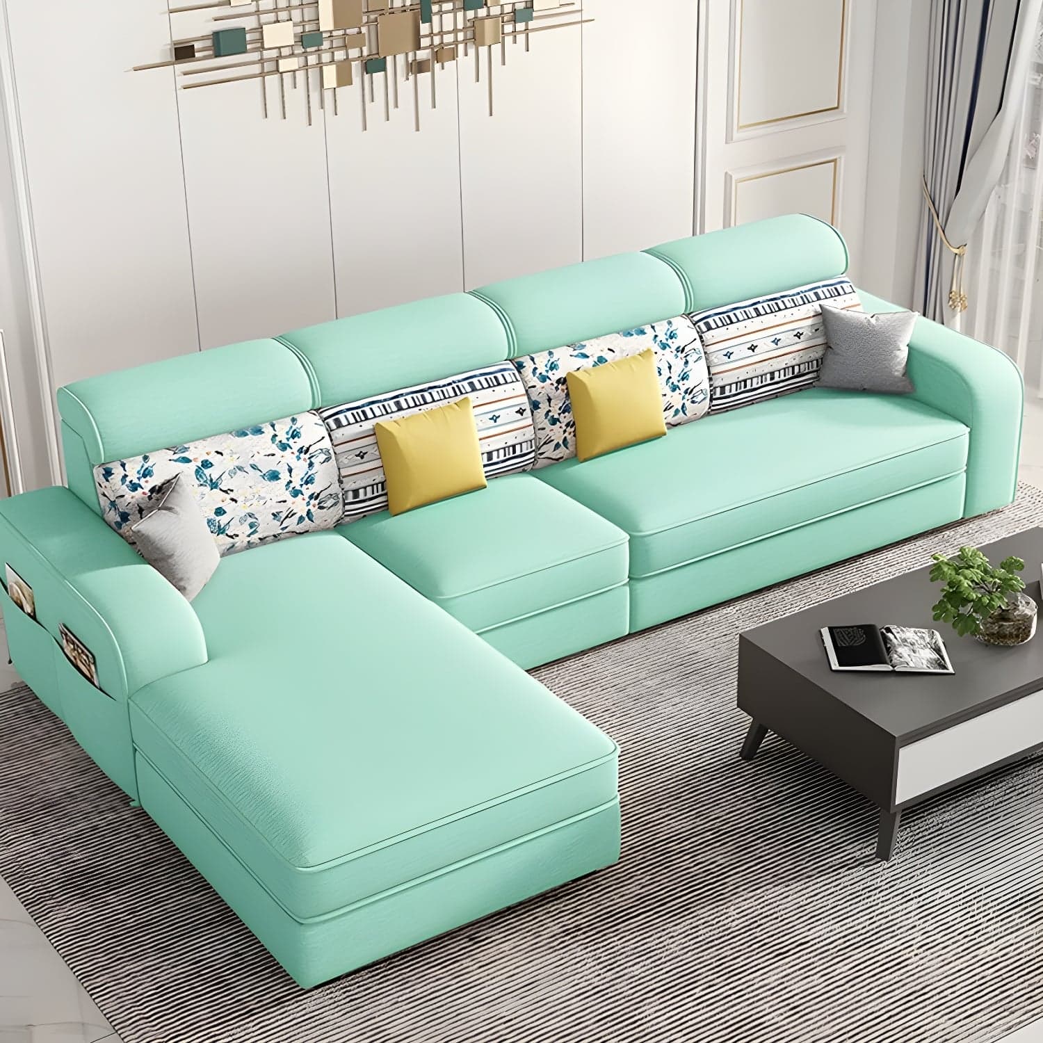 Modern Wood Frame L-Shape Sectional Sofa Chaise with Storage - 3 Piece Set - image 3