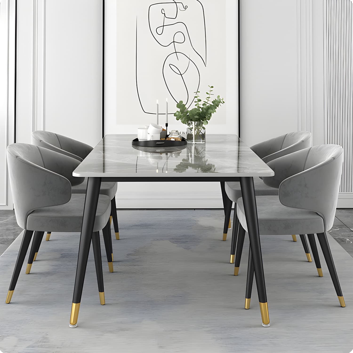 Glam Gray Sintered Stone Dining Table Set 1/4/5/7 Pieces Dining Set