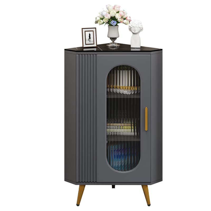 Elegant Corner Modern Accent Cabinet with Glass Doors and Metal Base - image 6
