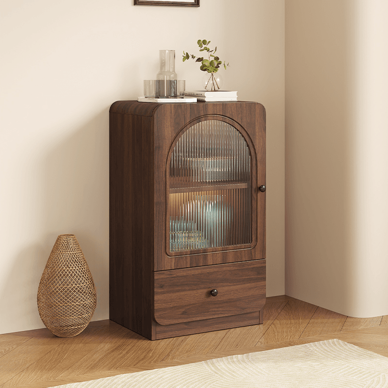 Rectangular Accent Cabinet with Closet, Glazed Door, Cabinet Knobs, Chalk/Sepia Top, Soft Close Drawer, and Stain Resistant Finish