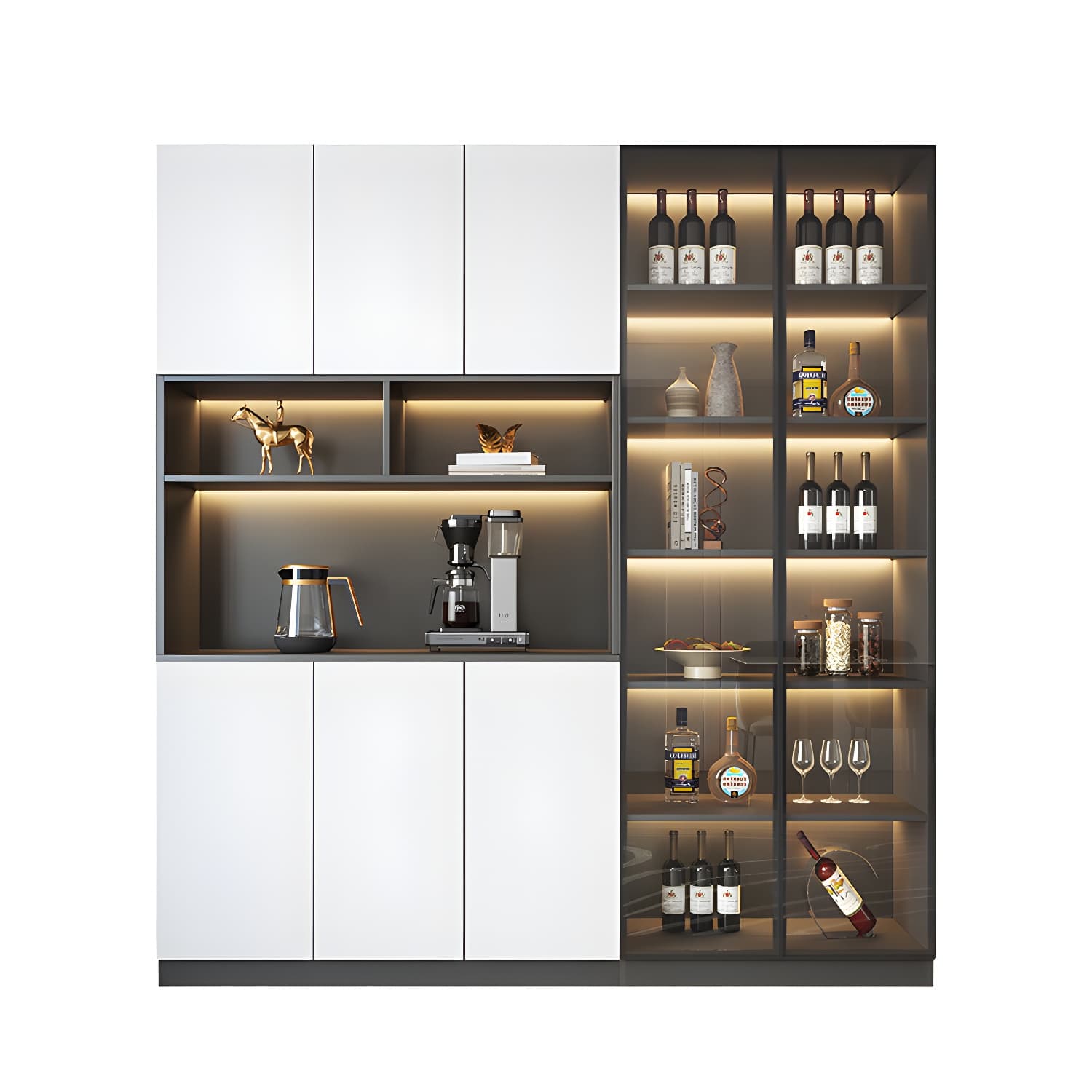 Modern Glass Adjustable Shelving Doors Wood Sideboard Cabinet with Cabinets and Drawers - image 8
