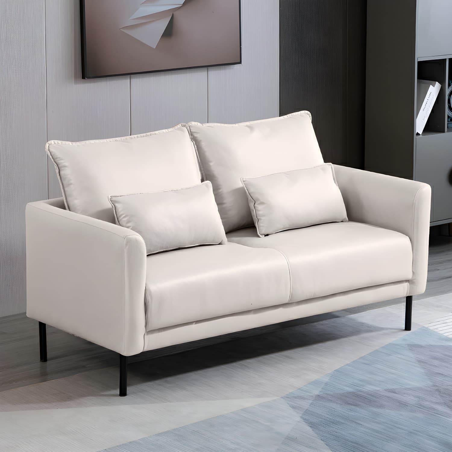 Scandinavian Faux Leather Seats 2 Loveseat with Tuxedo Arm and Stain Resistant Feature - image 11