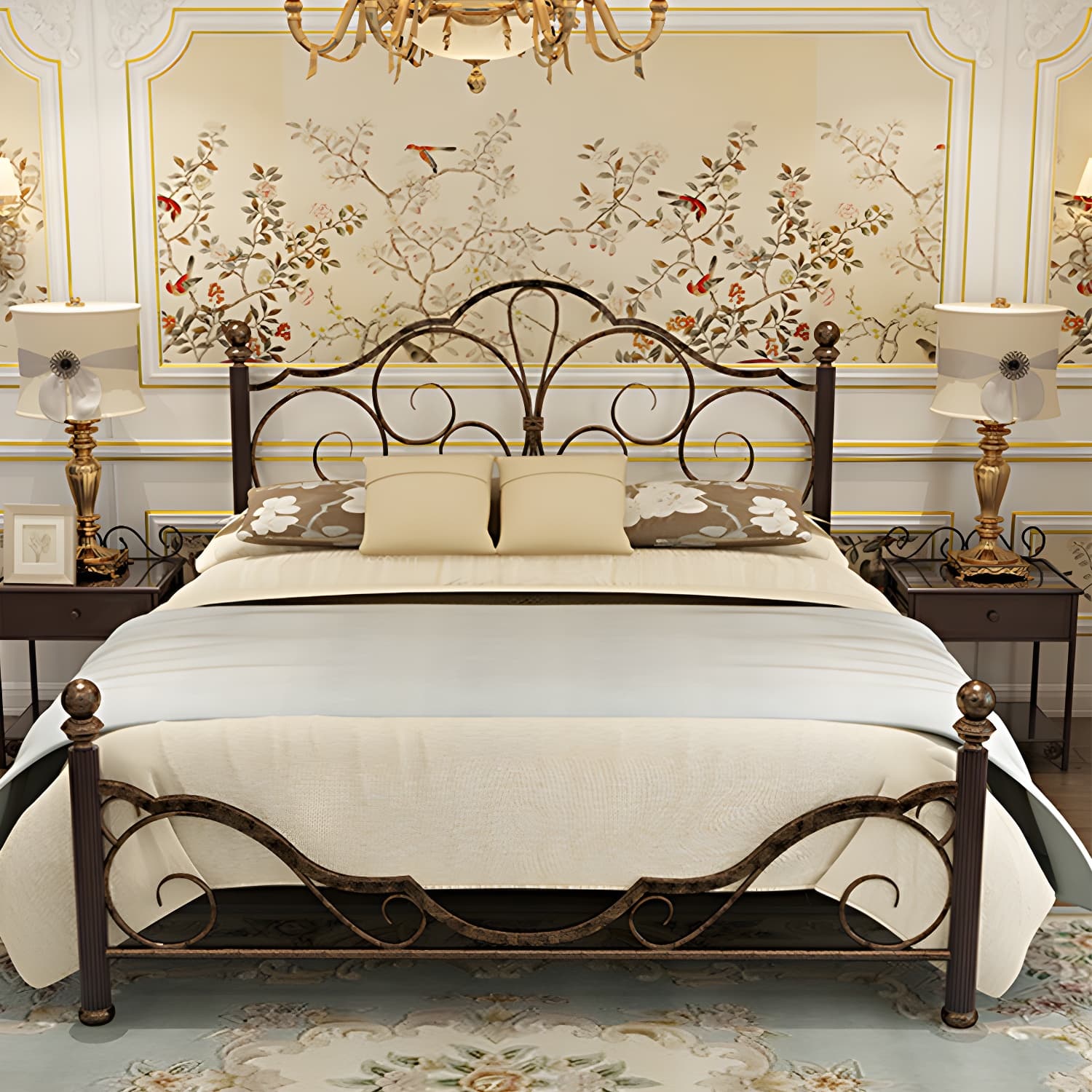 Industrial Open-Frame Bed Retro Metallic Low Profile Bed Frame with Headboard - image 6
