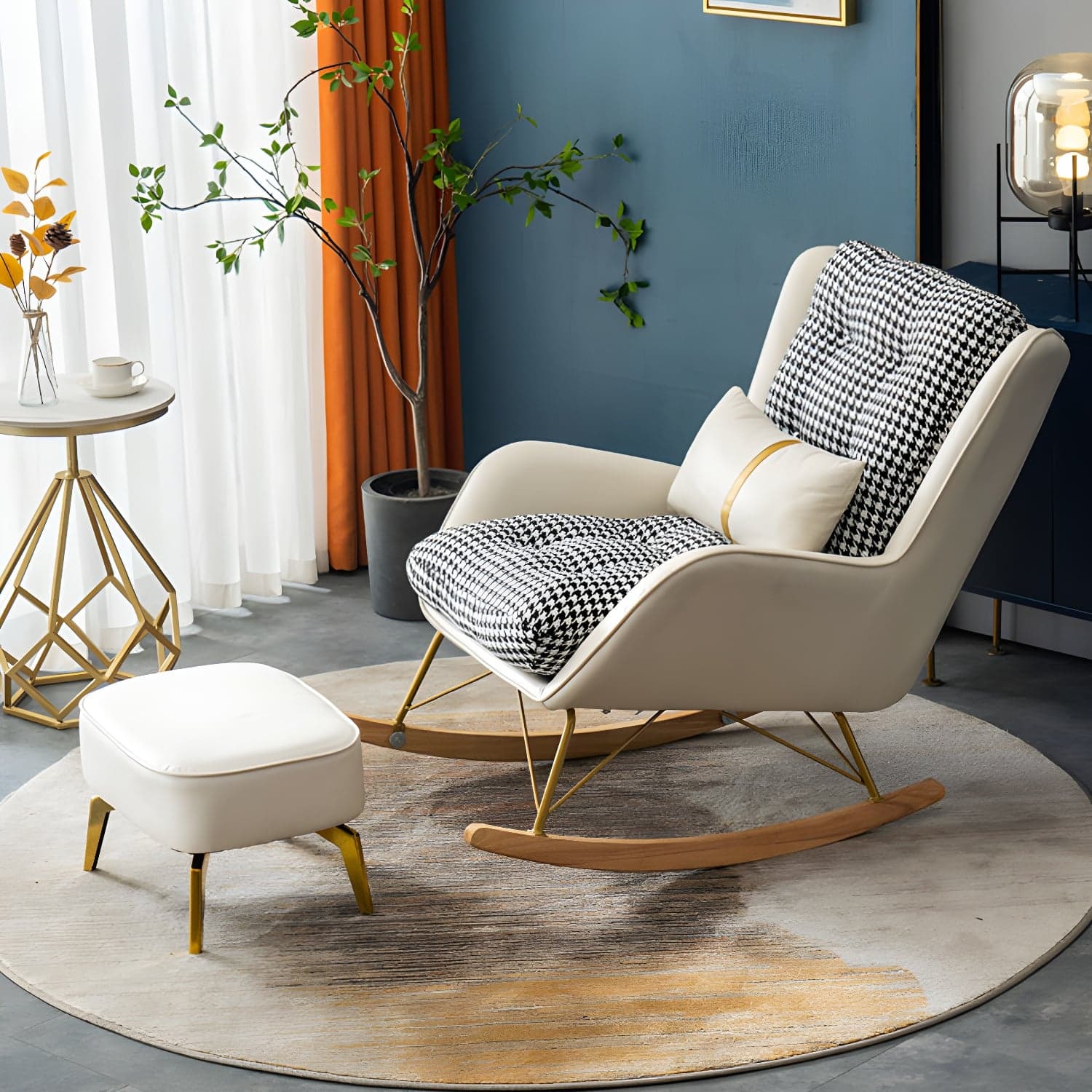 Modern Upholstered Rocker Chair Metal Frame Friction Resistant Rocker Chair for Home - image 5