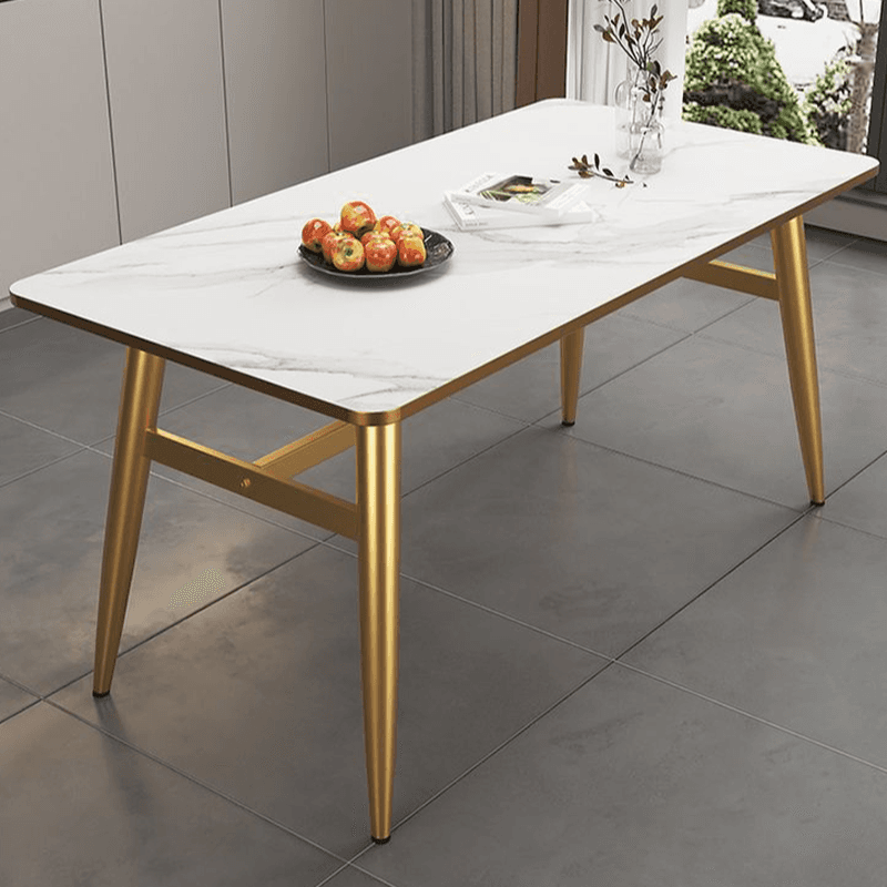 Luxurious White Rectangular/Circular/Square Reclaimed Wood Standard Height Fixed Dining Table with Golden 4 Legs for 2 People/4 People - image 10
