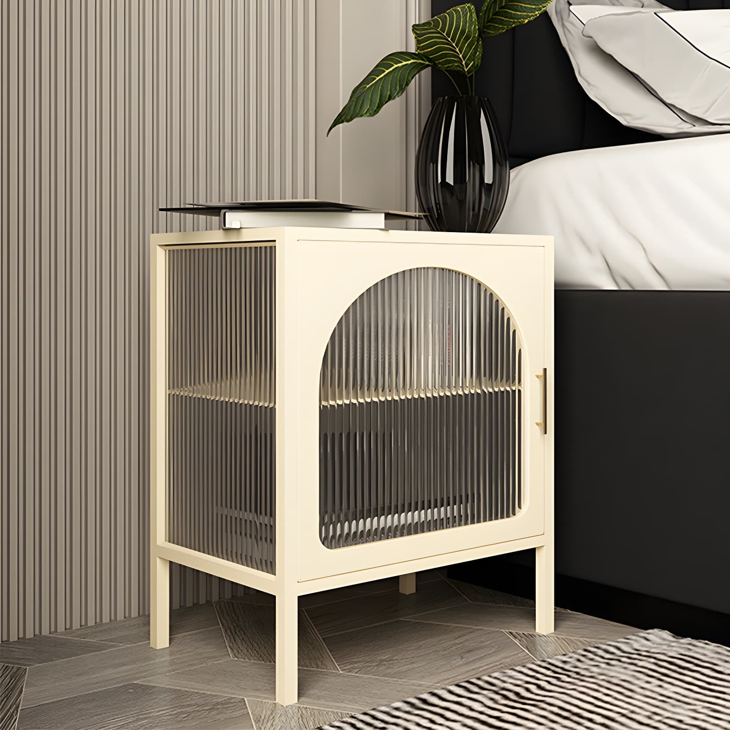 Black/white Two Shelves Nightstand Glass Modern 1-door Nightstand - image 4
