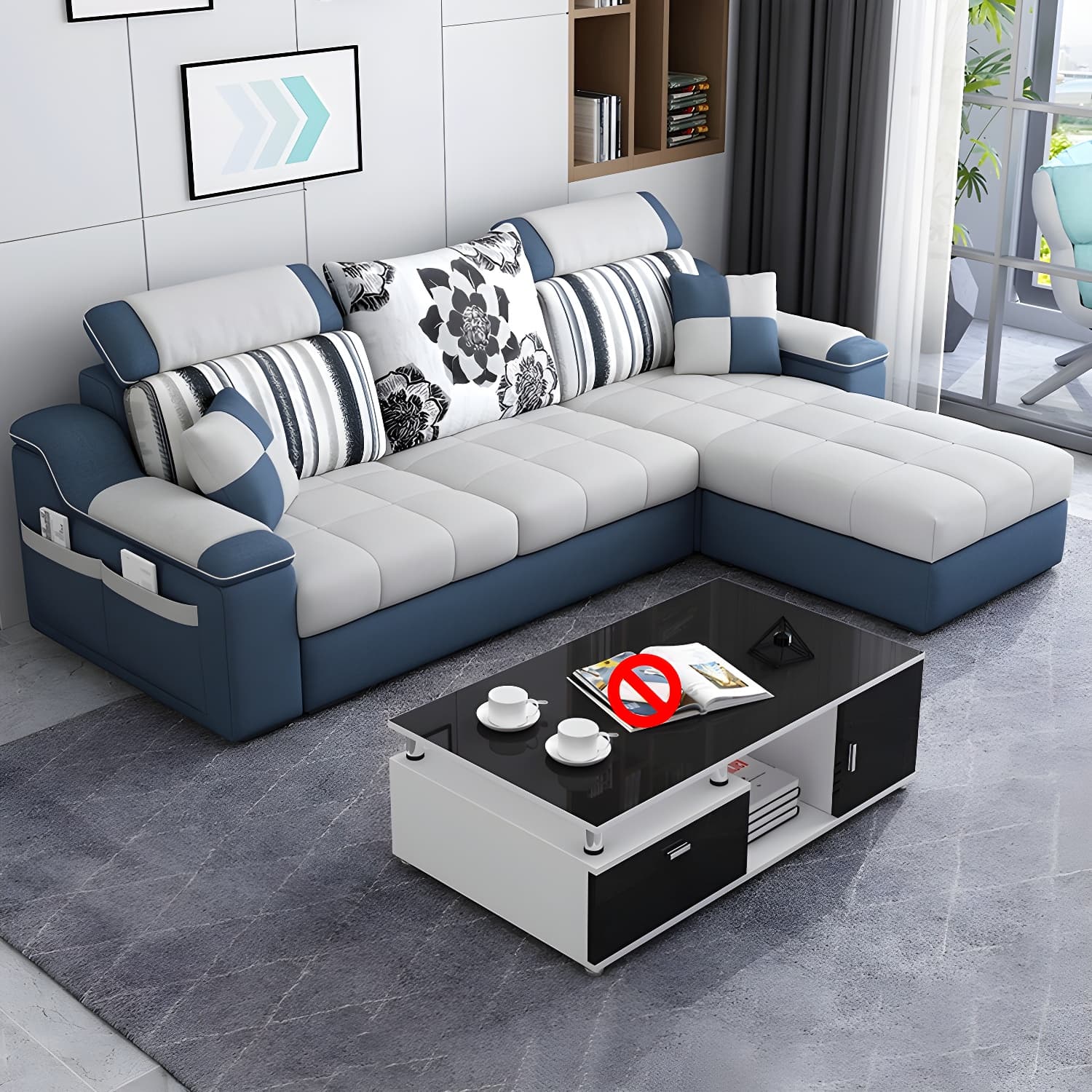 Reversible L-Shape Scandinavian Sectional Sofa with Ottoman and Adjustable Headrest in 2 Piece Set - image 6