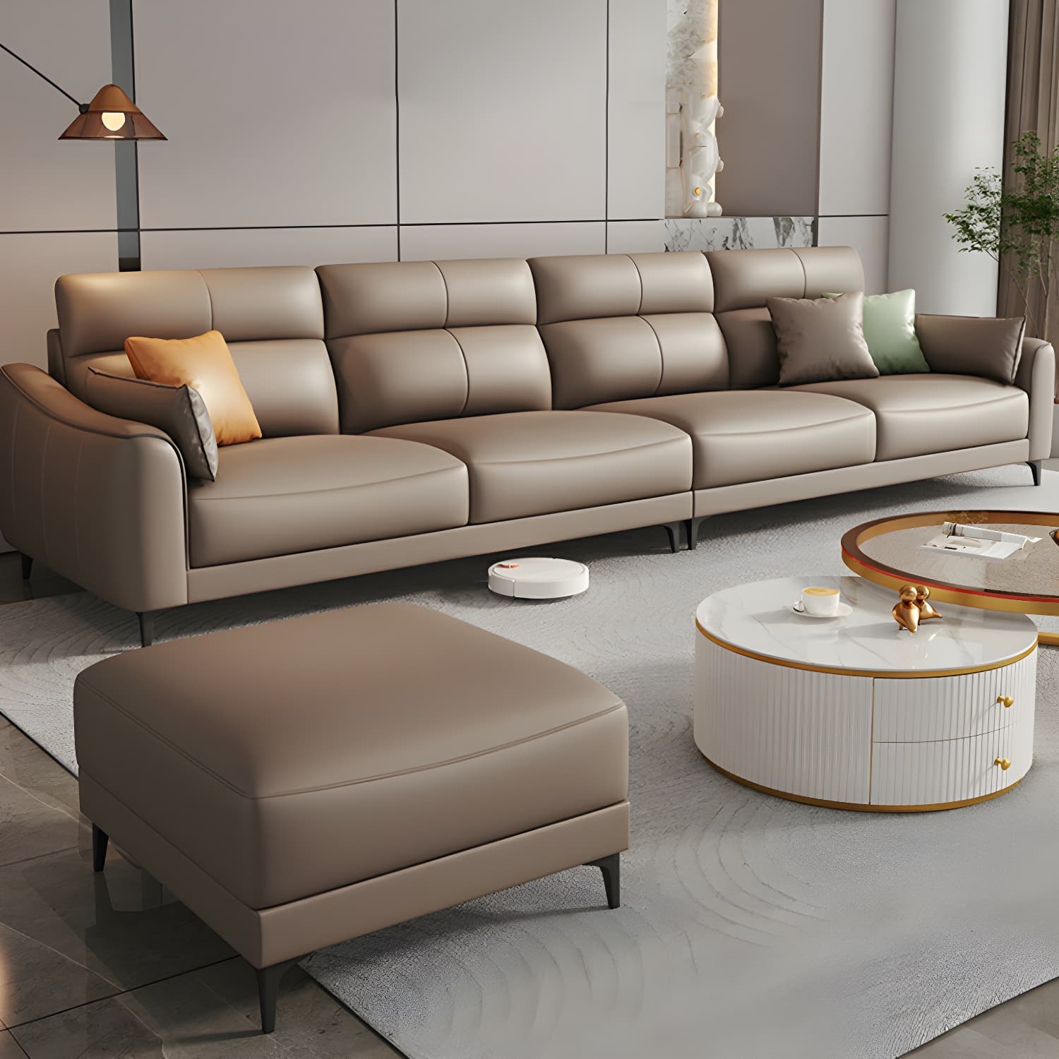 Modern Brown Stationary Sectional Sofa with Sloped Arms and Cushion Back - image 4