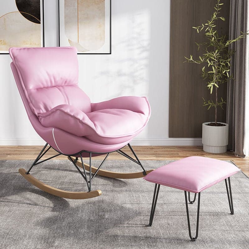 Modern Water Proof Cerulean/Dove Grey/Olive Green Upholstered Living Room Rocking Chair with Upholstered Footstool - image 7