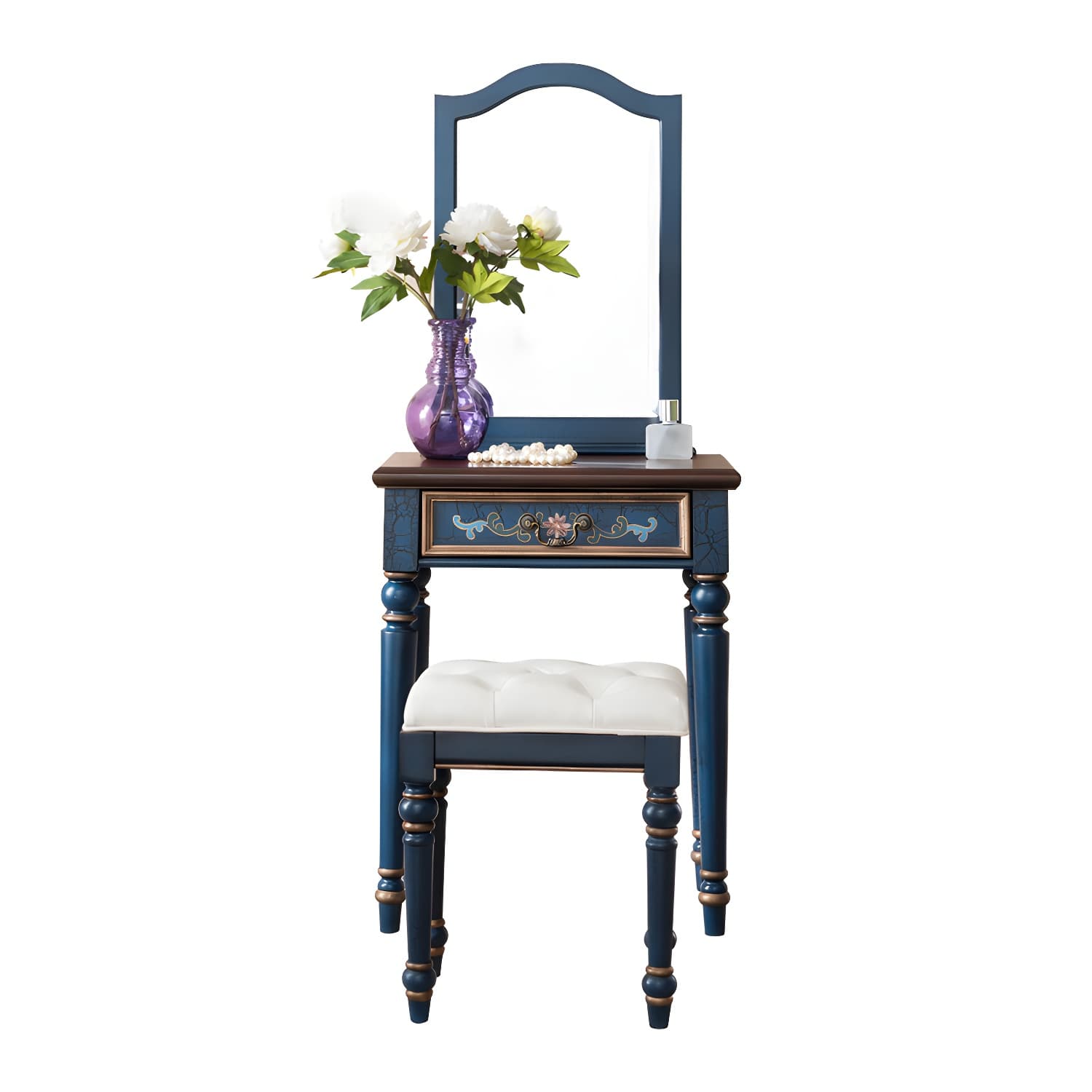 Victorian Wood Vanity Table with Mirror and Stool 15.75" D Vanity Table Set - image 12