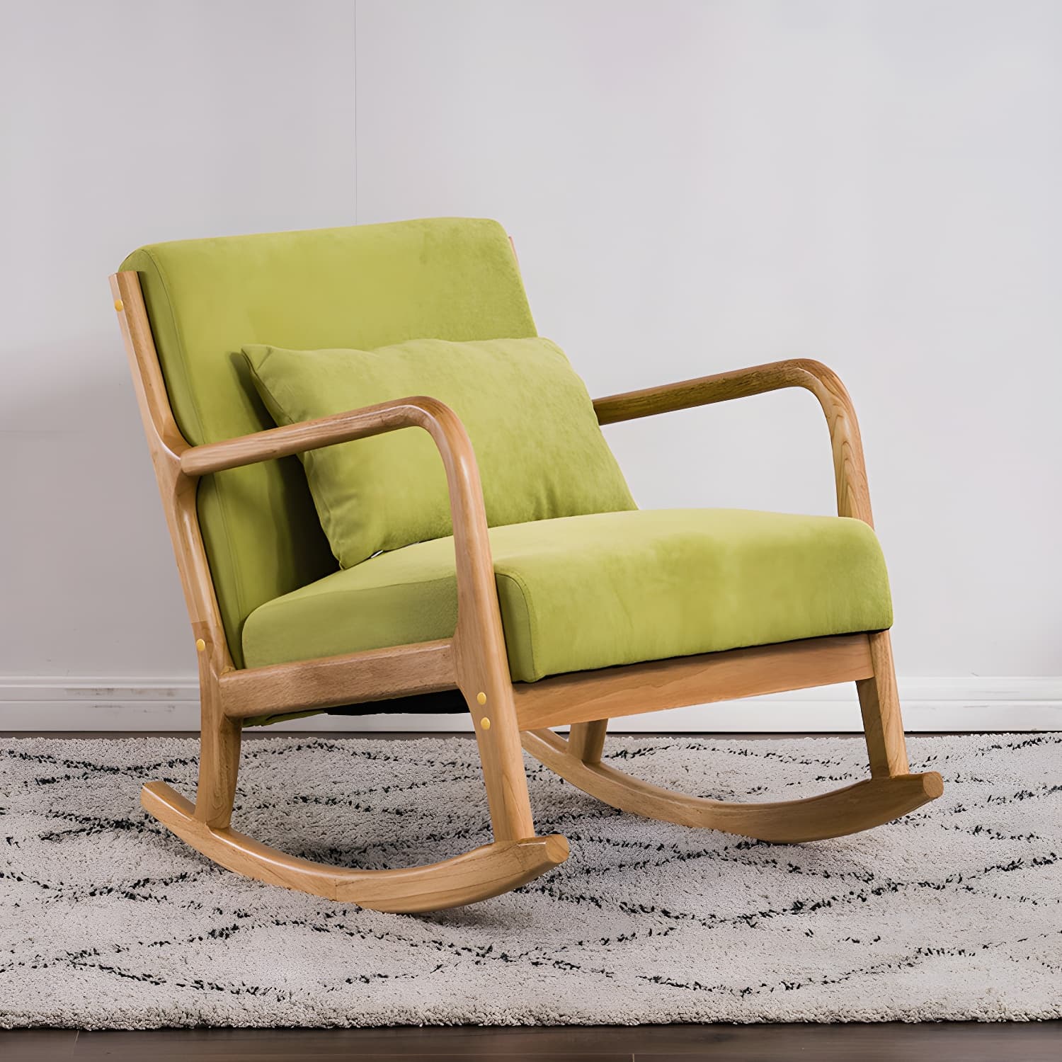 Modern Upholstered Rocking Chair with Natural Wood Legs and Recessed Back Cushion - image 5