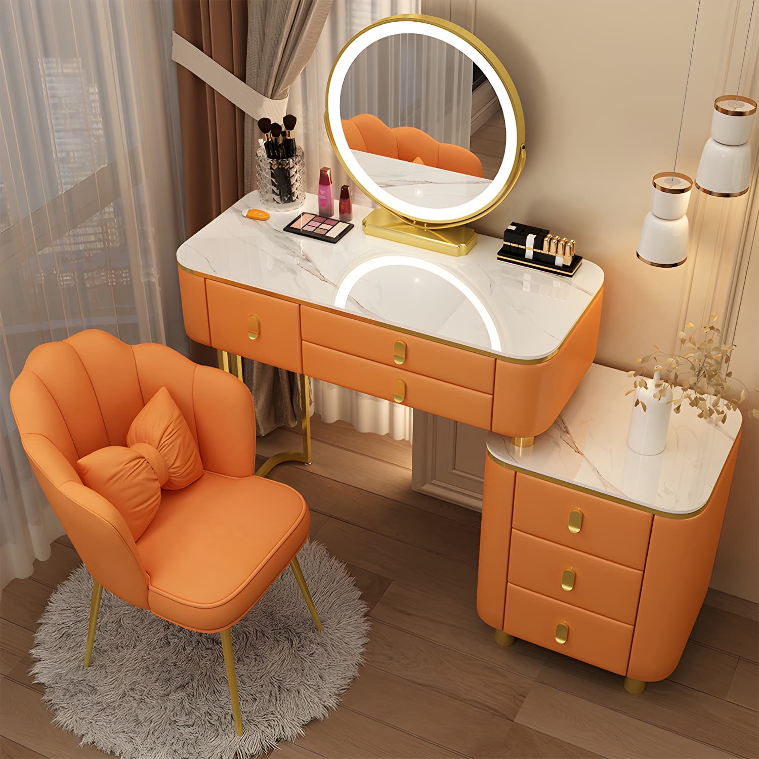 Luxurious Stone Top Vanity Dressing Table with 6 Drawers for Bedroom