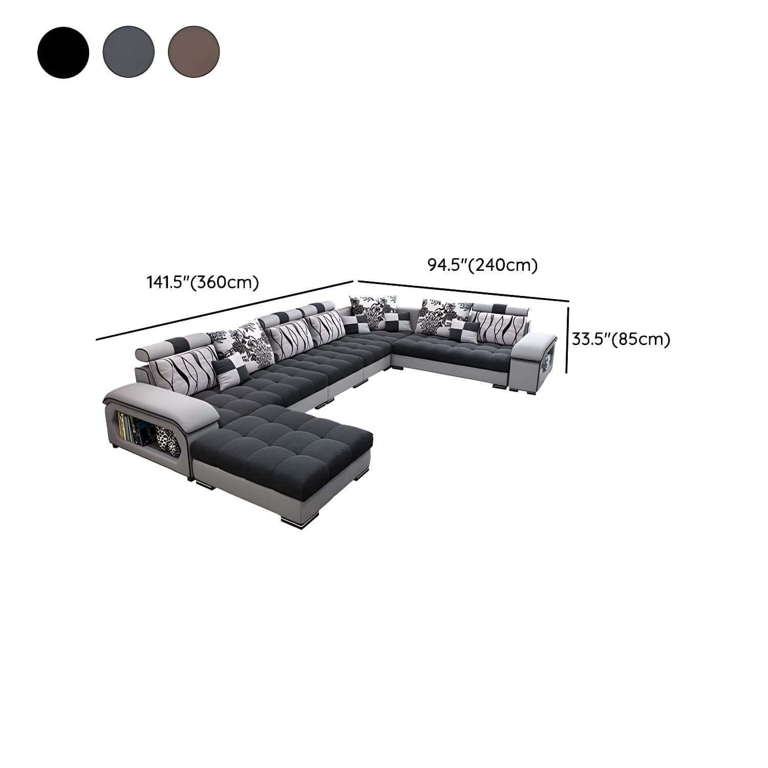Modern Wooden U-Shape Reversible Modular Corner Sectional Set with Storage and Ottoman - image 20
