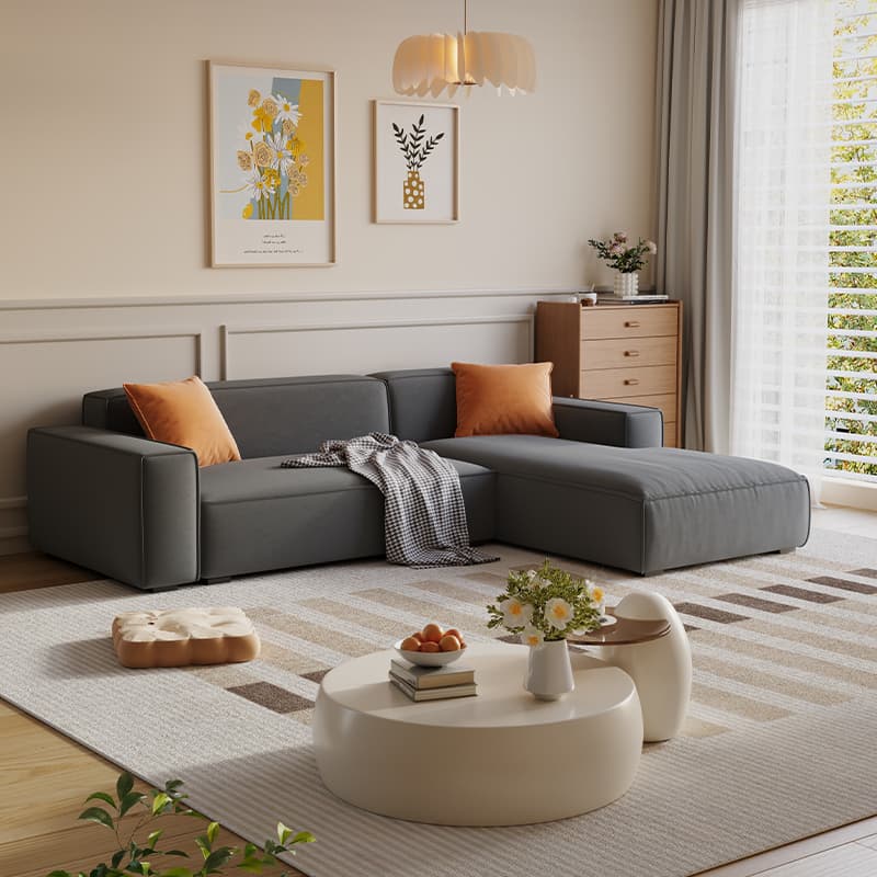 Trendy L-Shape Tear Resistant Sofa Chaise for 3-seater with Square Arm and 1 Chaise