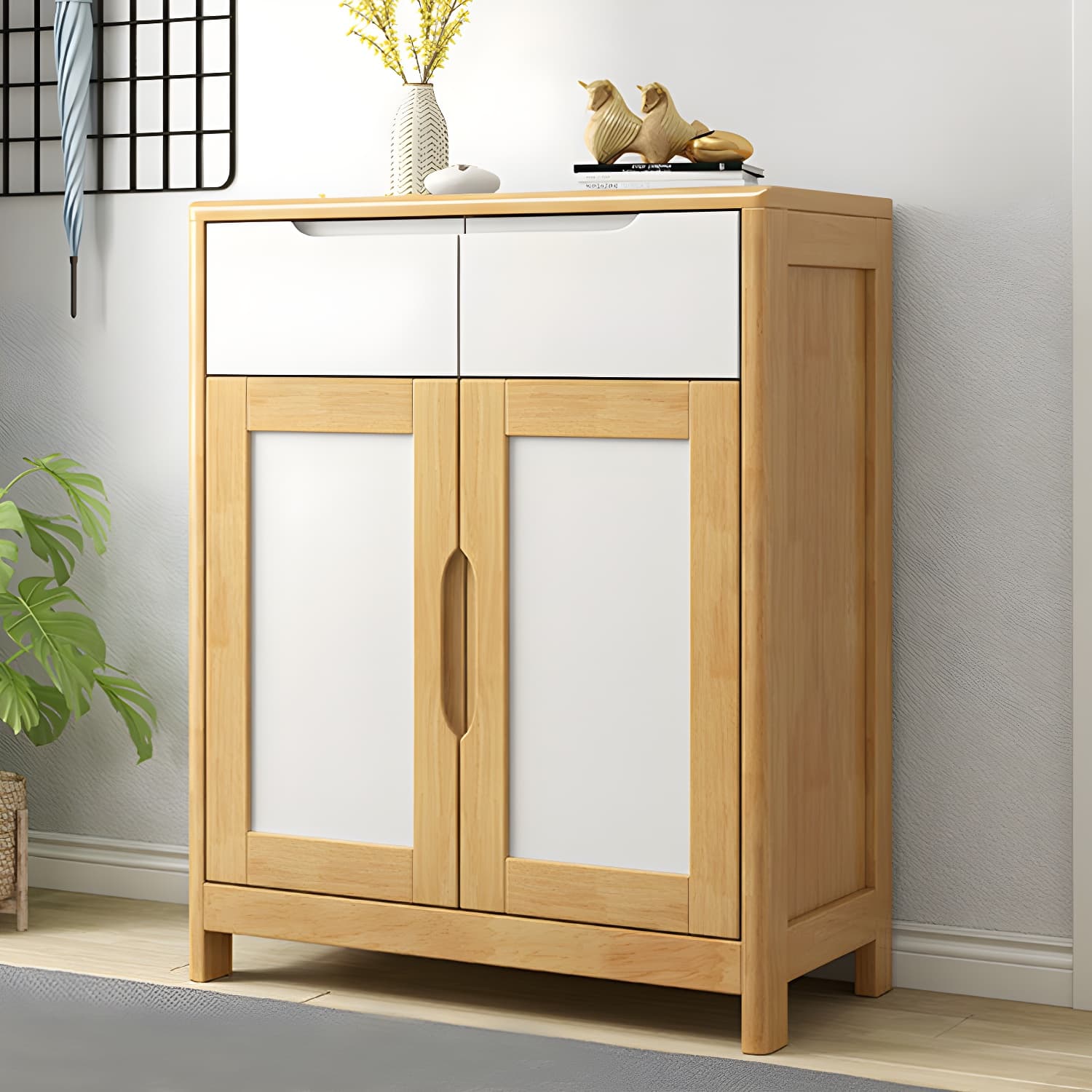 Mid-Century Cabinet with 2 Doors and 2 Drawers in Rubberwood - image 5
