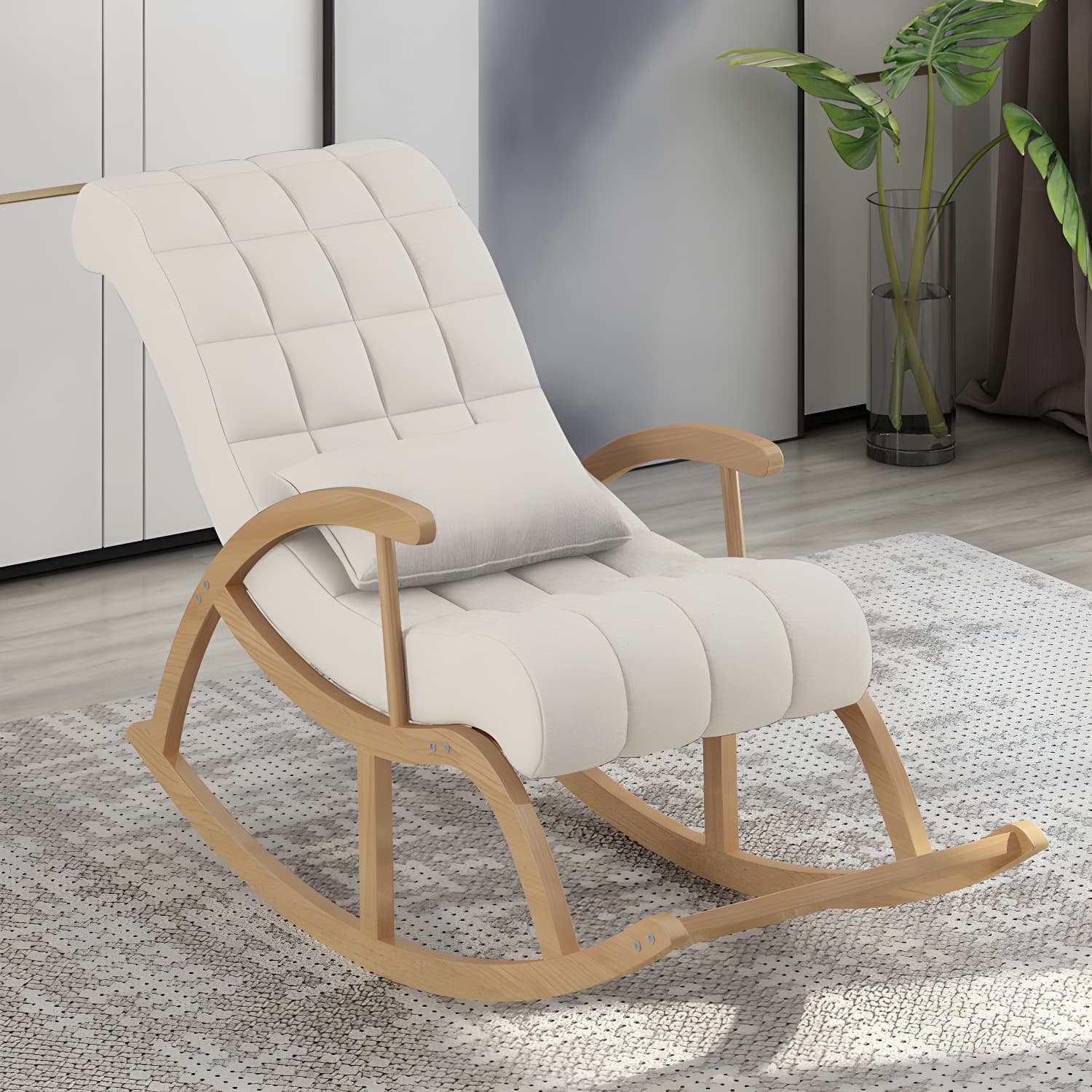 Modern Upholstered Rocking Chair with Track Arms - Comfortable and Stylish Design