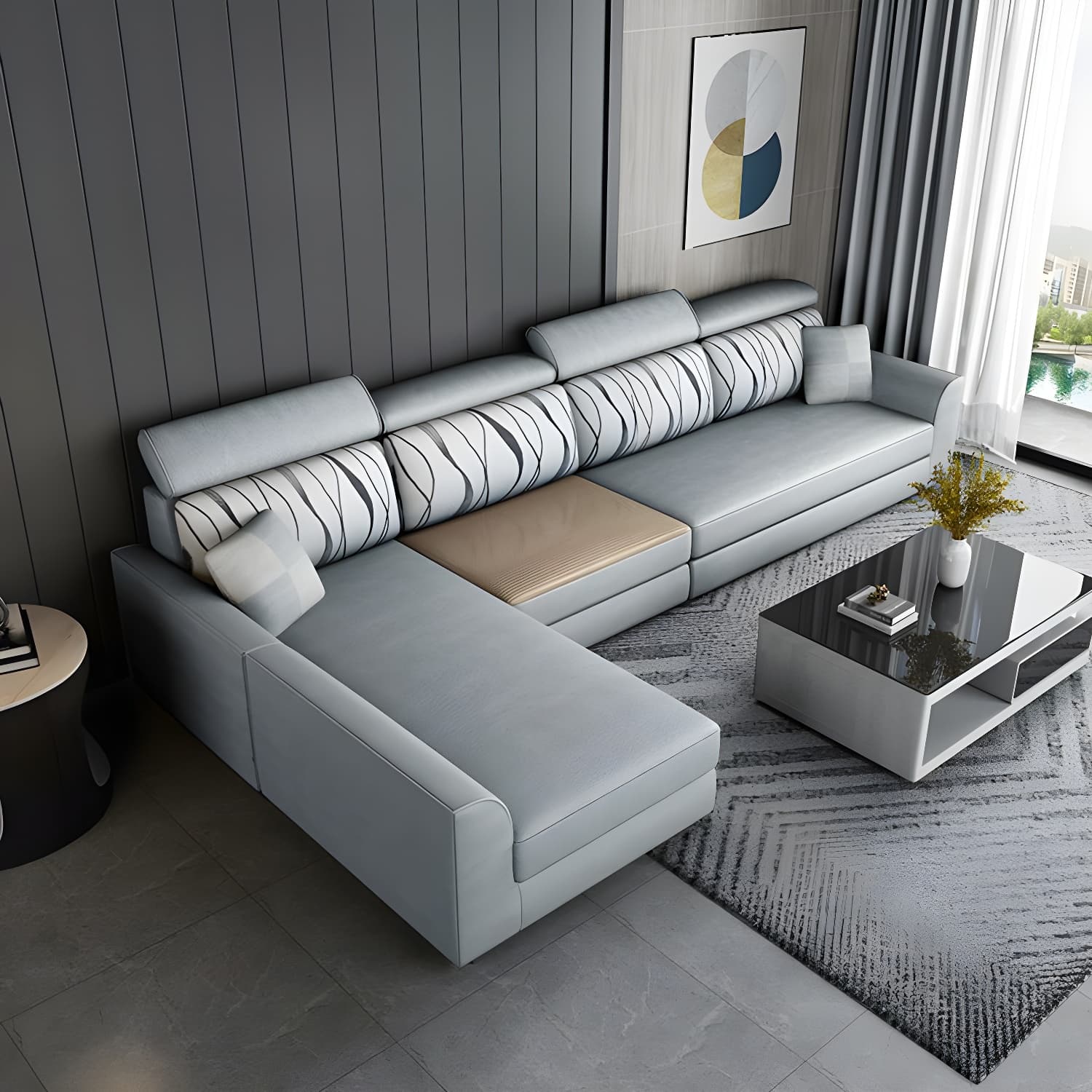 Modern L-Shape Reversible Wood Frame Sectional Sofa Chaise Set - image 22