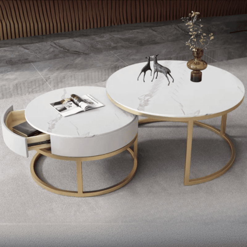 Nested Orbicular Board Game Coffee Table with Framework Base for Foyer Use - image 4