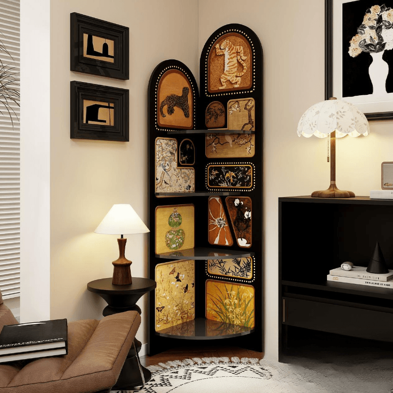 Modern Simple Style Nook Decorative Cabinet with 4 Exterior Shelves, Laminate Countertop in Midnight Black - image 4