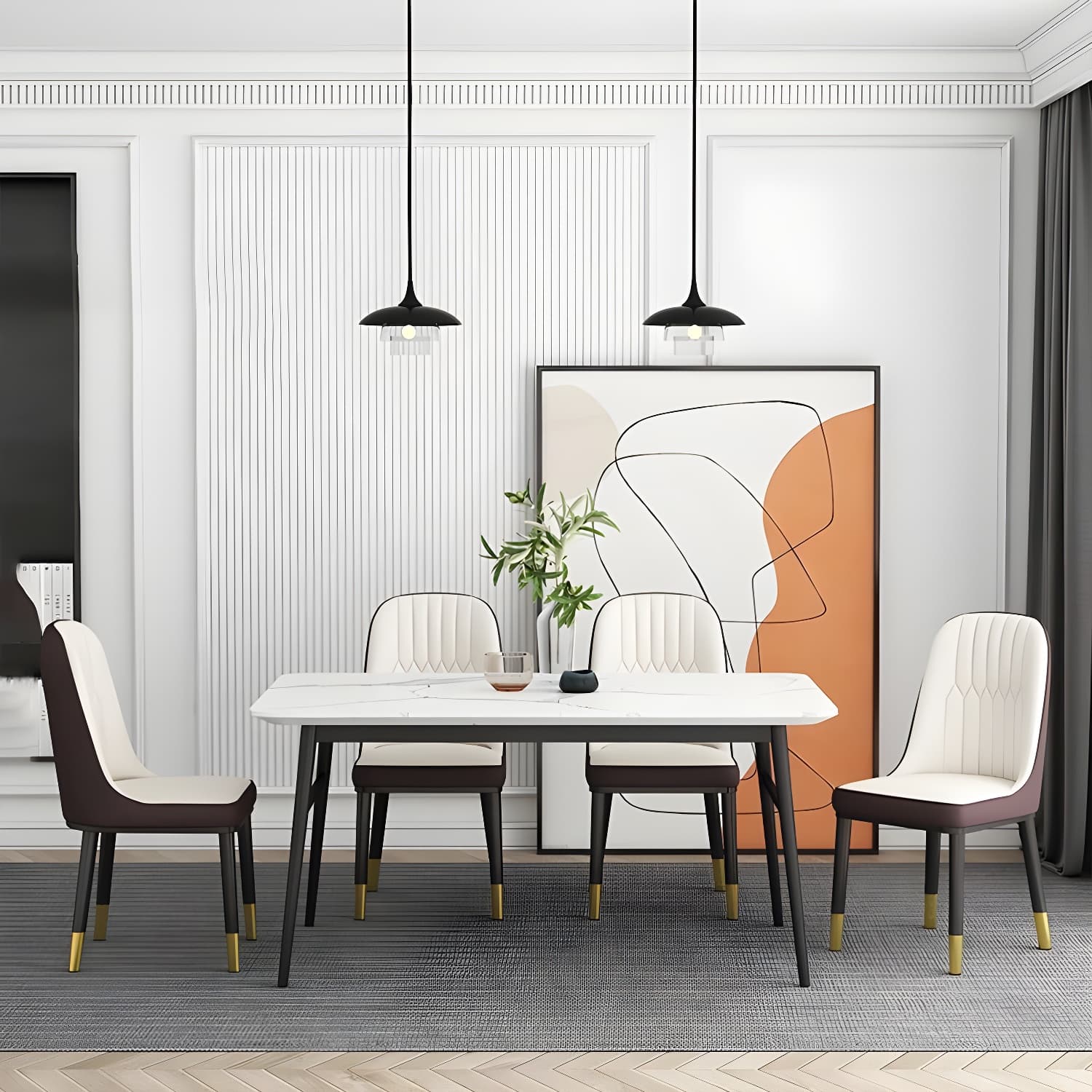 Glam Parsons Dining Side Chair Leather Indoor Dining Chair with Metal Legs - image 16
