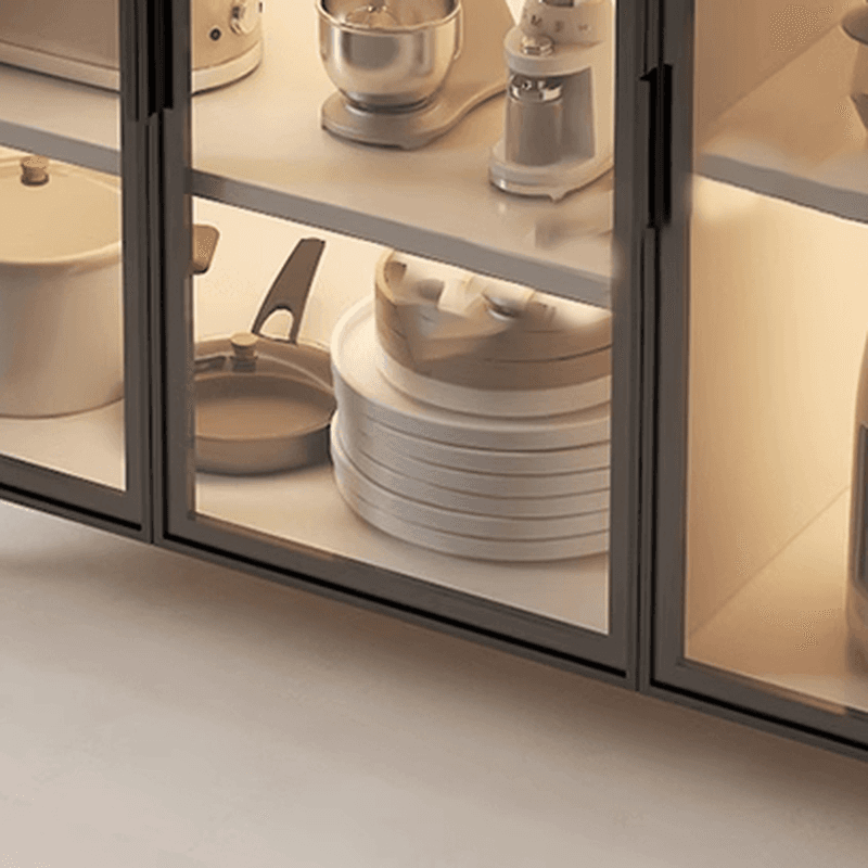 Trendy Sideboard on Caster Wheels with Narrow Stone Countertop, Glazed Door, Adjustable Shelving, and Lighting System - image 8