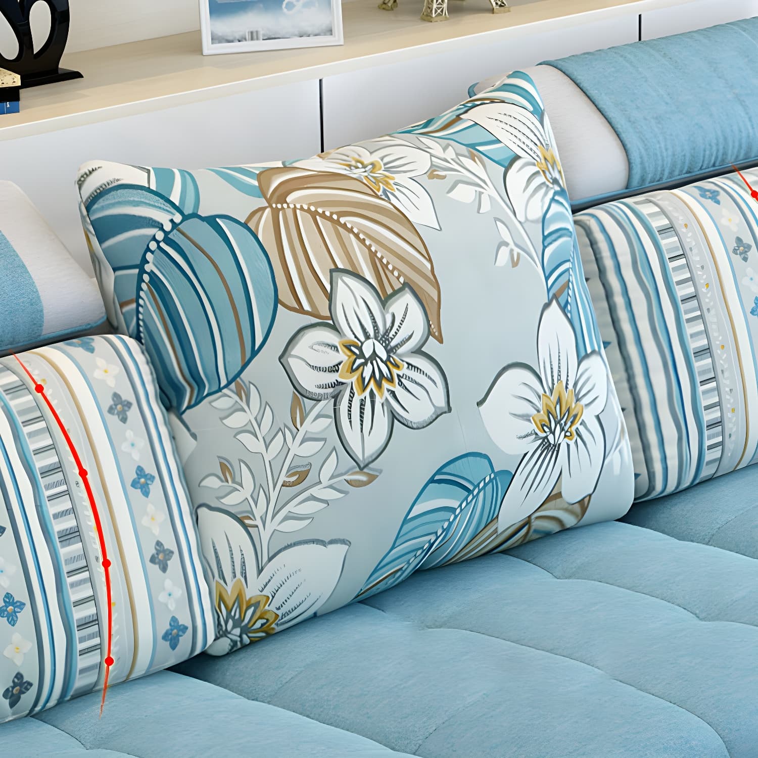 Modern Reversible Straight Sectional Sofa with Ottoman in Linen Upholstery, Sloped Arms - image 17