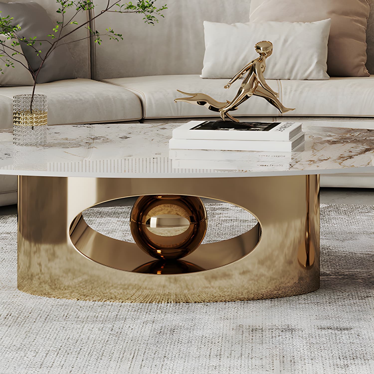 Slate Single Coffee Table Pedestal Glam Nesting Coffee Table Set - image 7