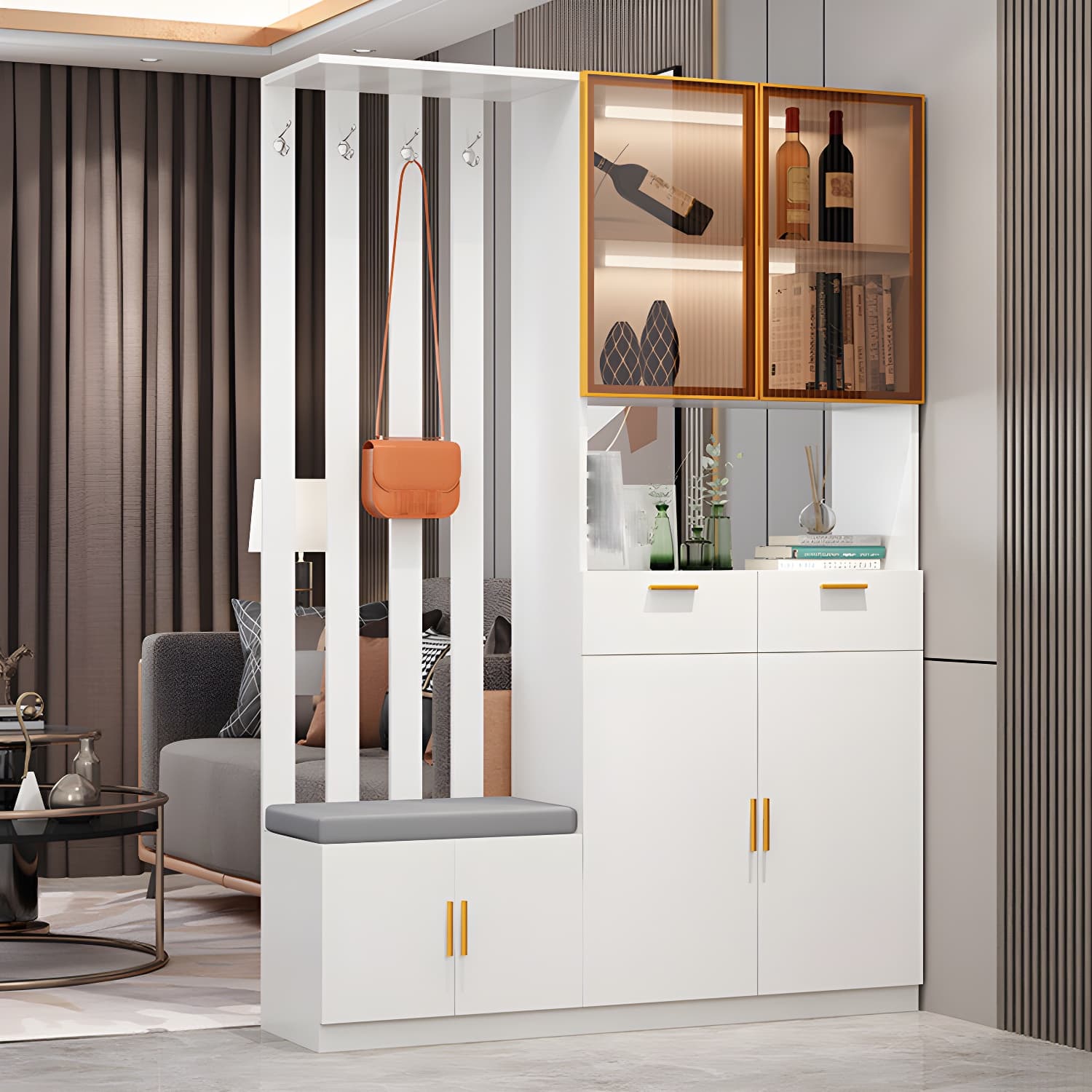 Contemporary Rectangle Wooden 11.81" Wide Accent Cabinet with Drawer - image 5