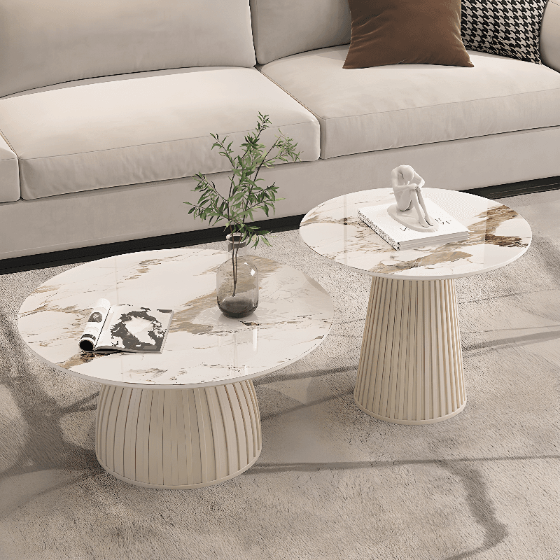 Scratch-repellent White Sintered Stone Rounded 1 Tier Single/Nested Side Table with Single Pedestal Base for Indoor Use - image 5