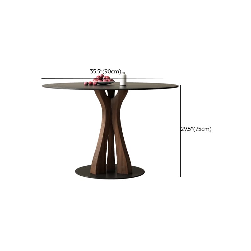 Round Modern Stone Top Dining Table with Solid Wood Pedestal Base - image 11