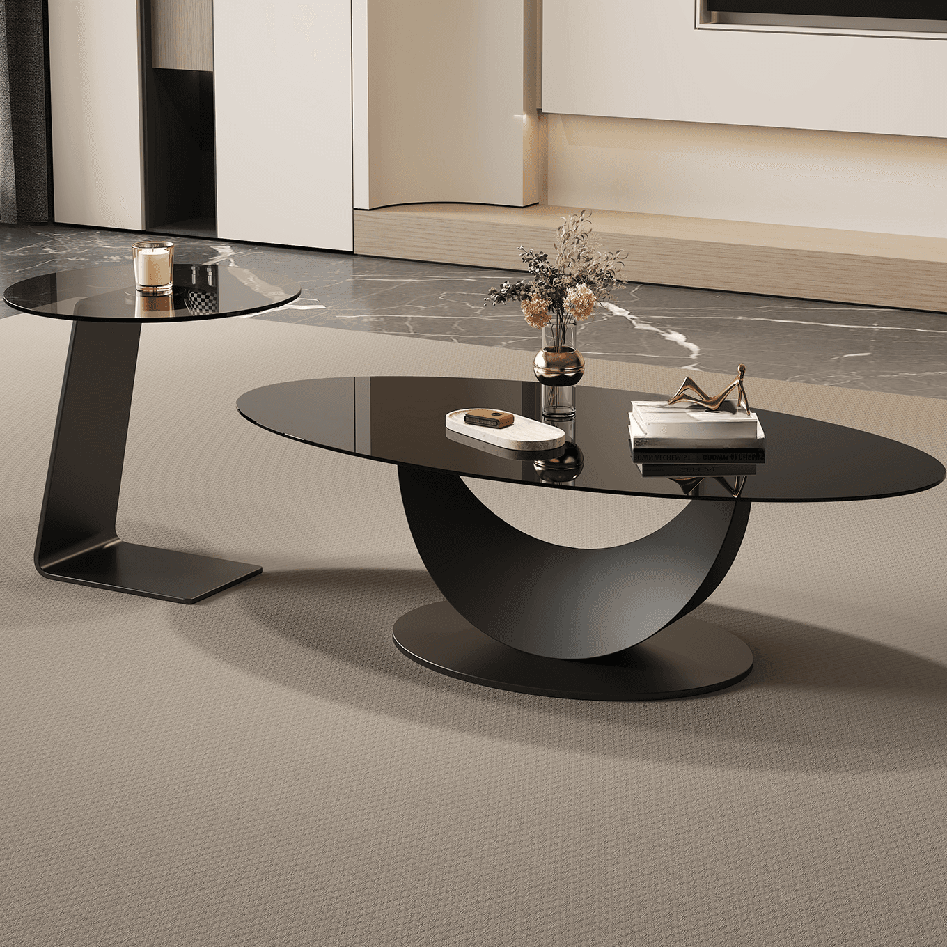 Casual Oblong Tempered Glass Accent Table with Plinth Base, Double Nesting/Single Set - image 6