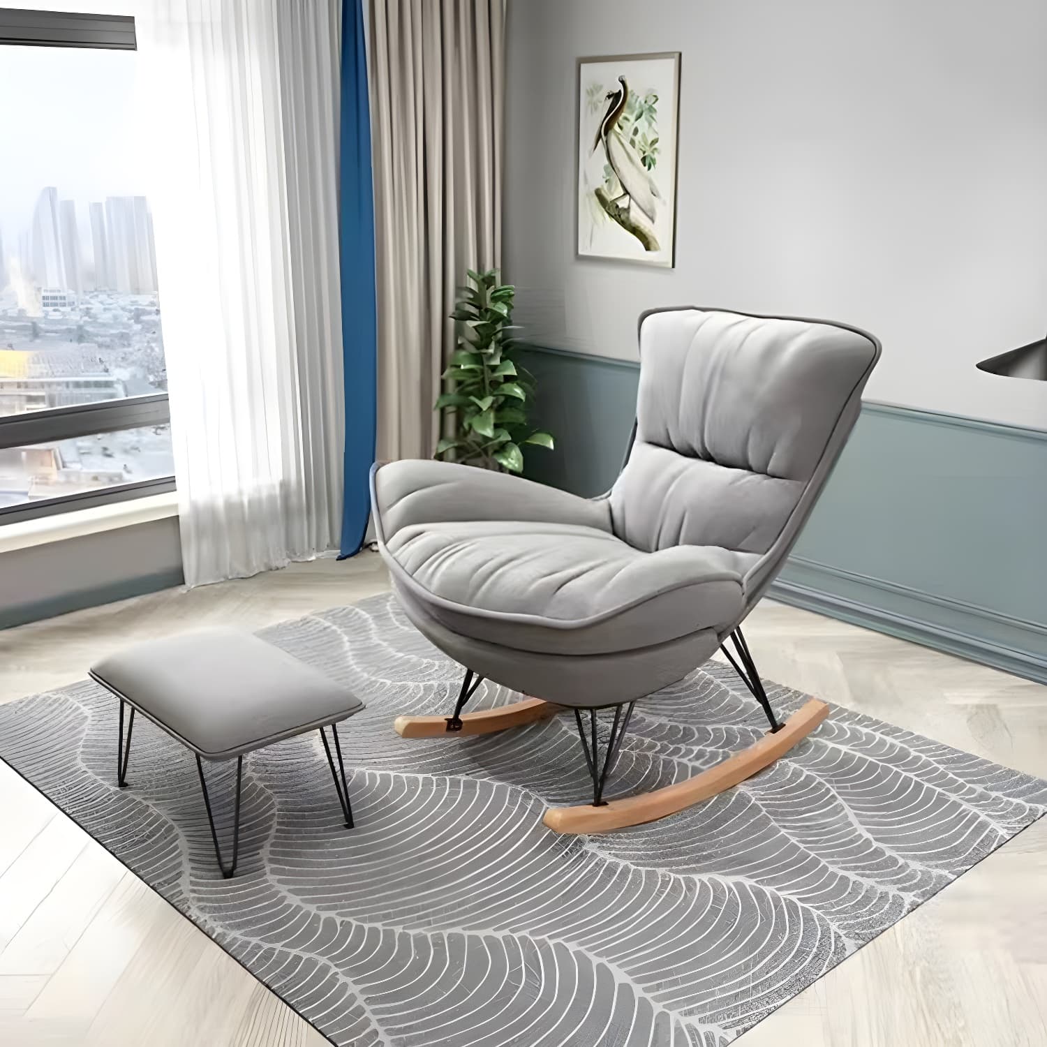 Modern Glider Chair Pure Color Cushions Rocking Chair with Dark Legs - image 4