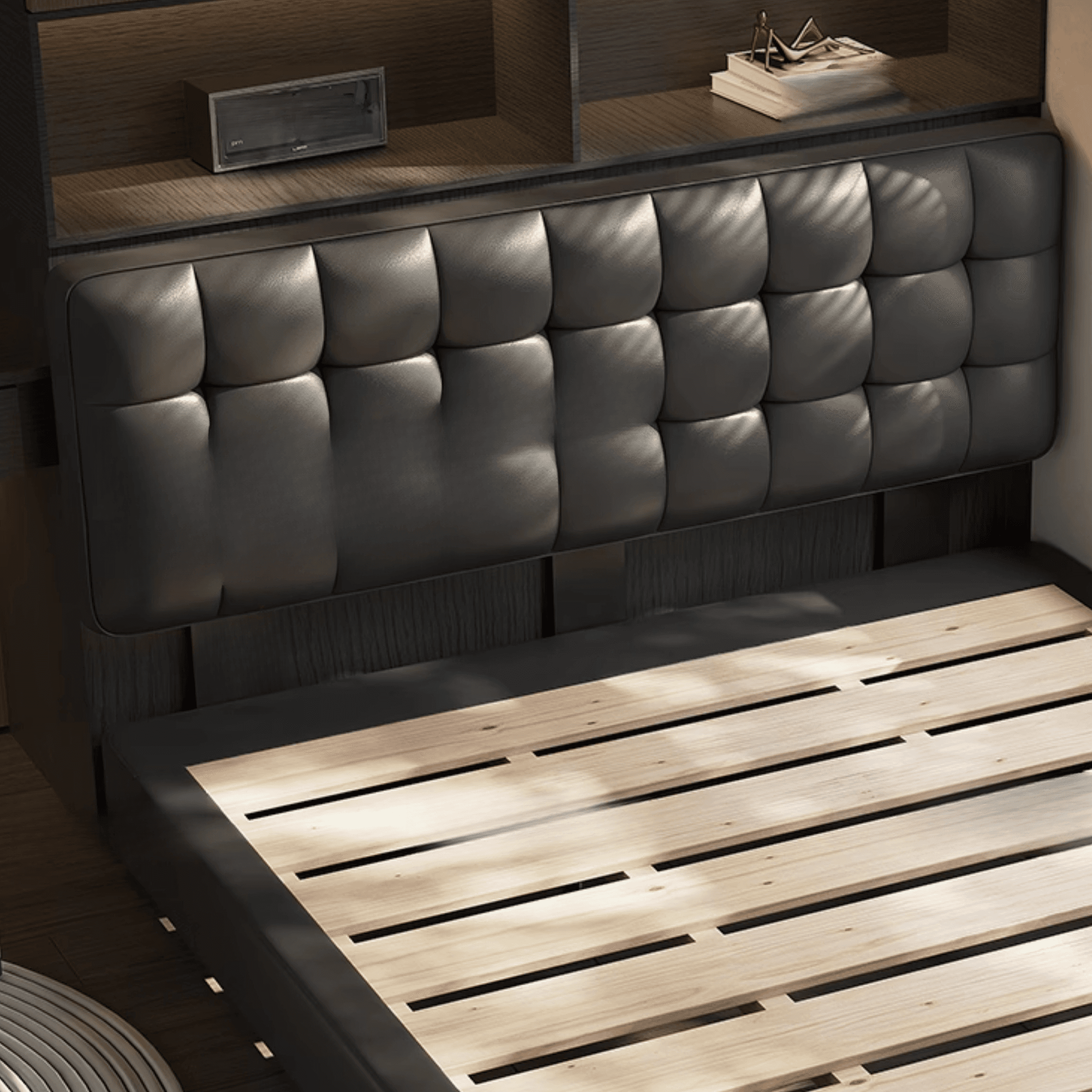 Solid Color Storage Bed with 3 Storage Boxes, Button-tufted Pine Wood Frame for Living Room - image 4