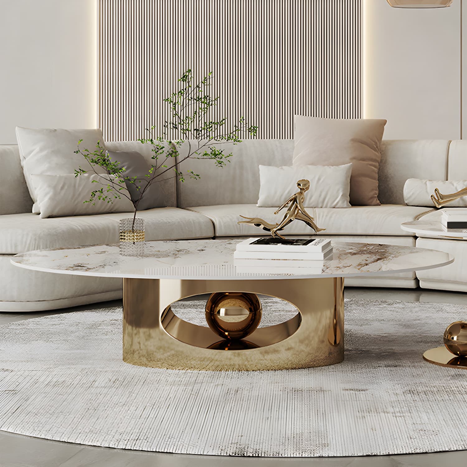 Slate Single Coffee Table Pedestal Glam Nesting Coffee Table Set - image 3