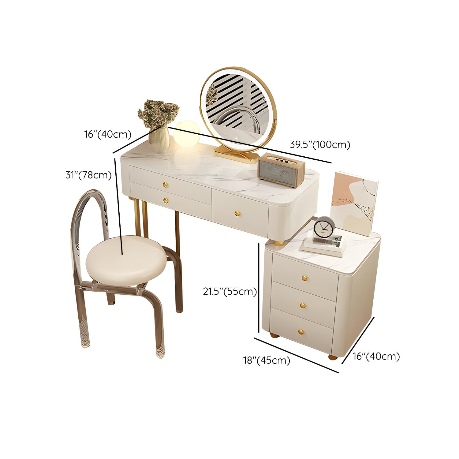 Modern Stone Top Vanity Dressing Table with 6 Drawers for Bedroom - image 22
