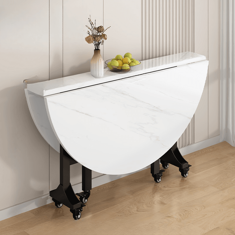 Modern Simple Style Circular Dining Table with Lumber Top, Chalk Color, Pop Up Mechanism, Seats 2 to 6, and Collapsible