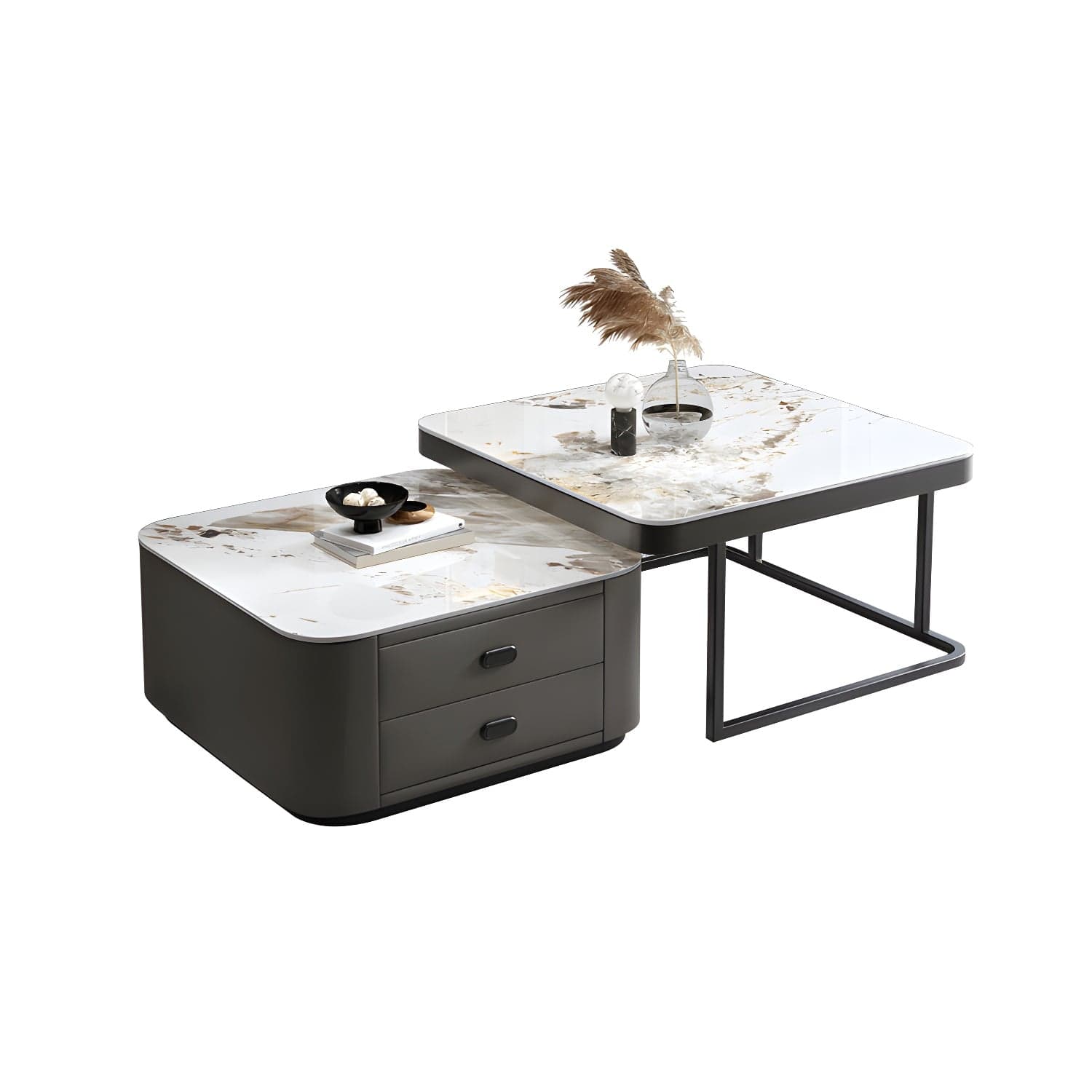 Square Coffee Table Glass Top 2 Nesting Coffee Table Set with Storage - image 11