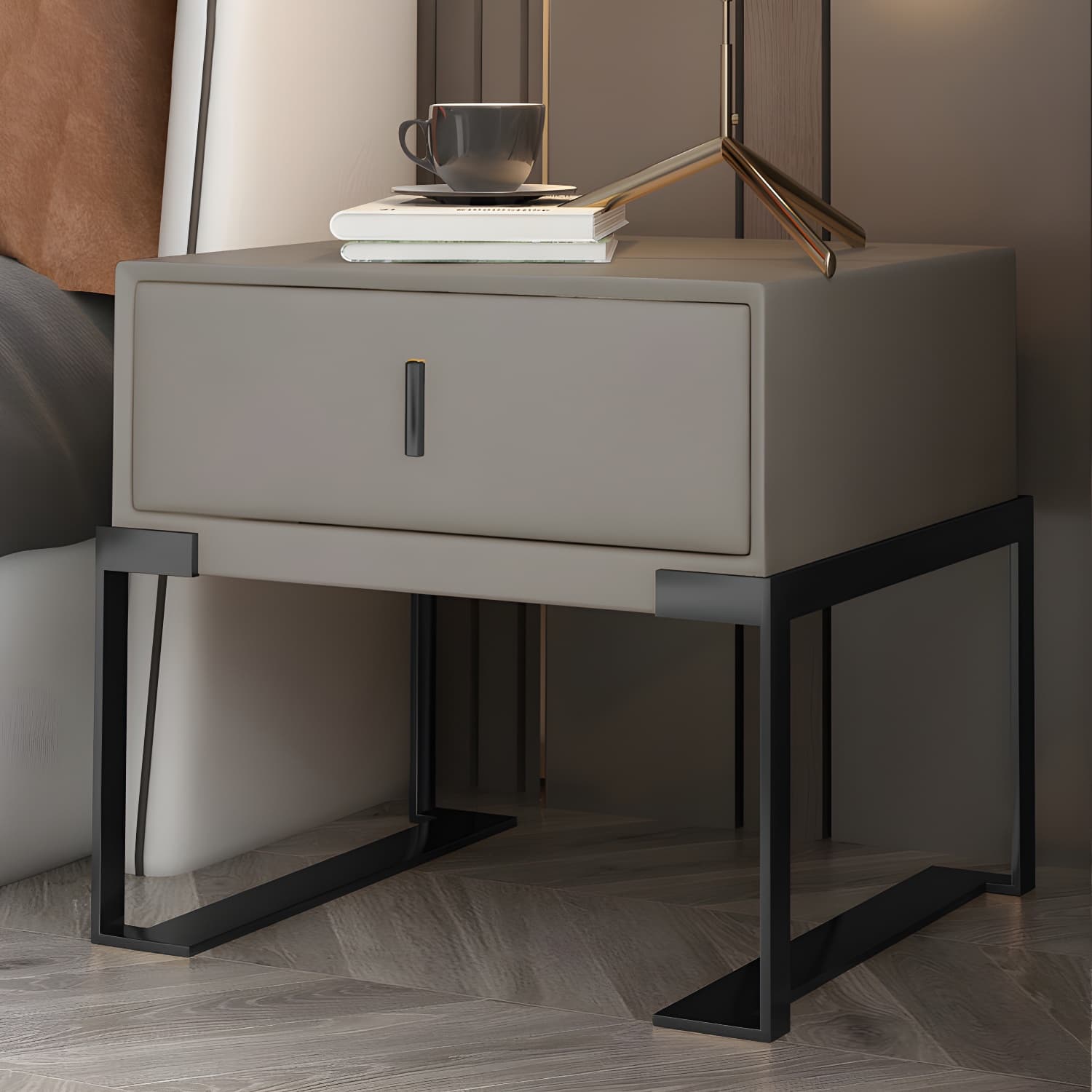 Faux Leather Nightstand 1-Drawer 21 Inch Tall Modern Legs Included Night Table - image 14
