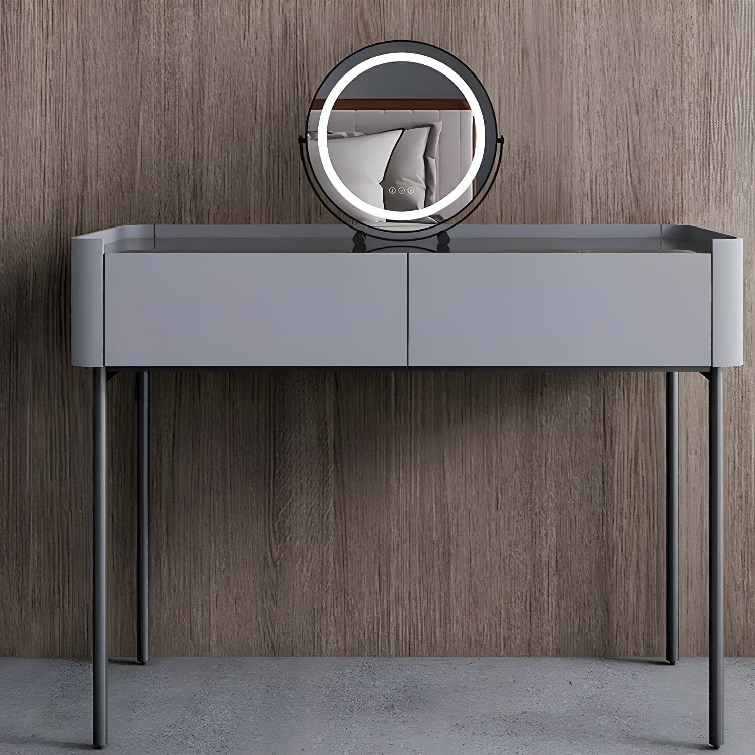 Modern Wooden Makeup Vanity with Glass Table Top & Drawers & Jewelry Storage - image 3