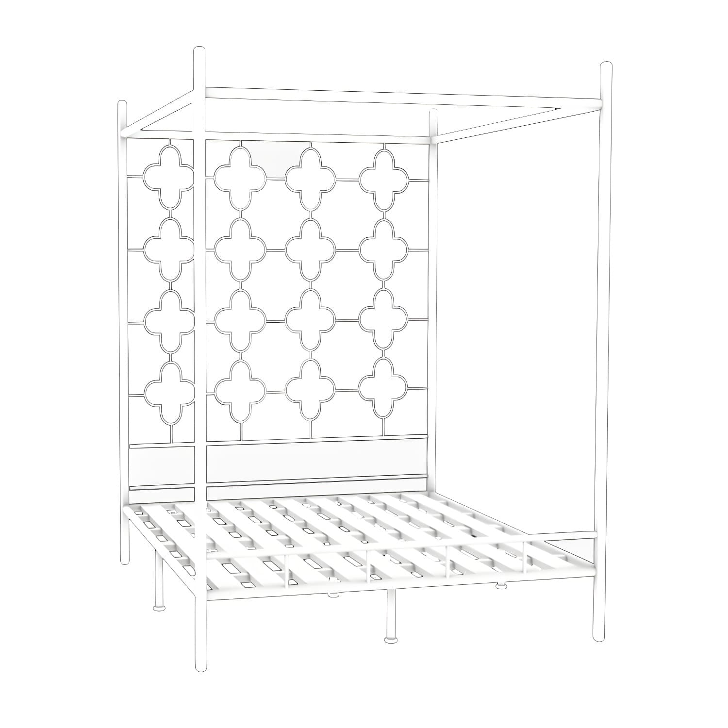Metal Four Poster Bed with Open-Frame Headboard, Glam Standard Bed - image 3