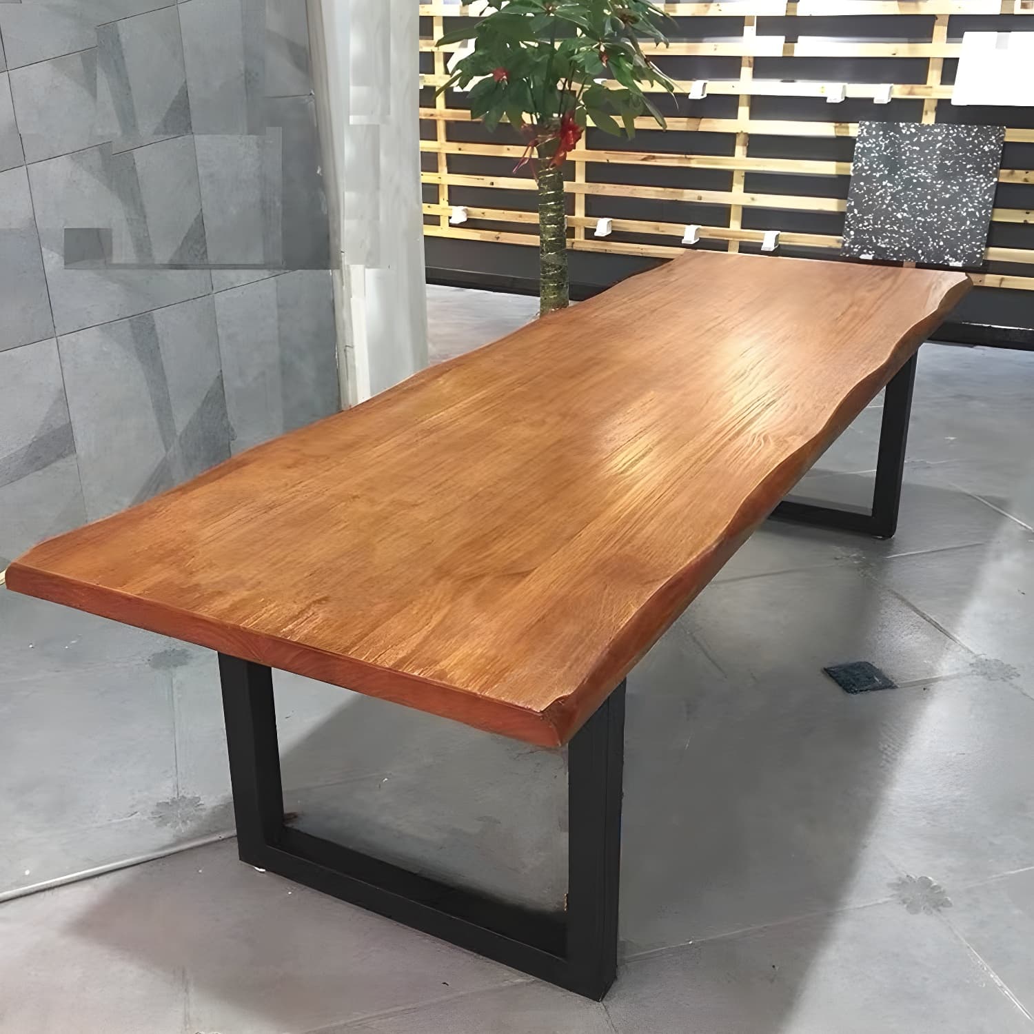 Rectangle Double Pedestal Industrial Dining Table Fixed Table of Solid Wood