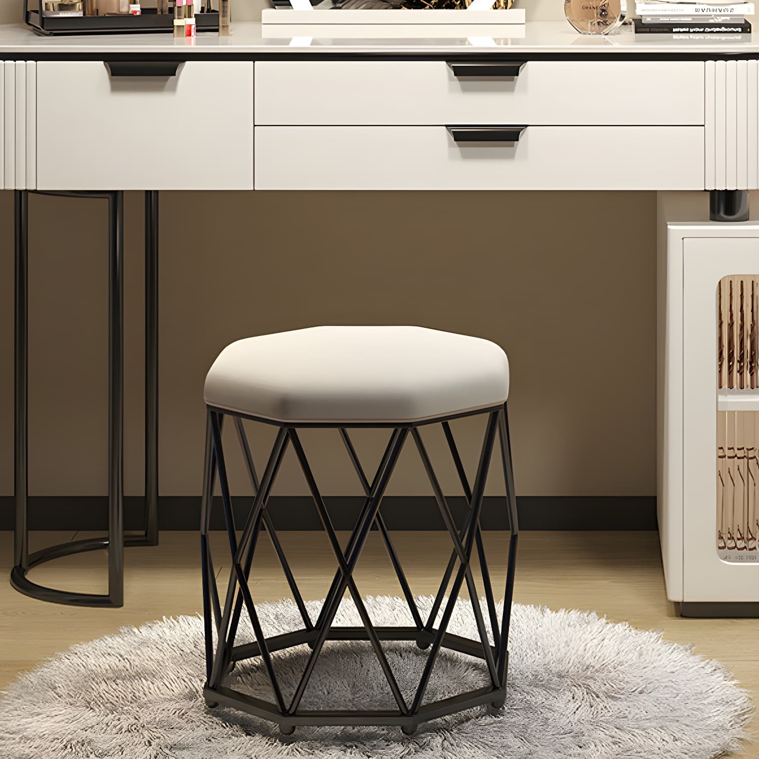 Contemporary Stone Top Vanity Table Set with Mirror and Stool Glam Slate Dressing Table - image 13