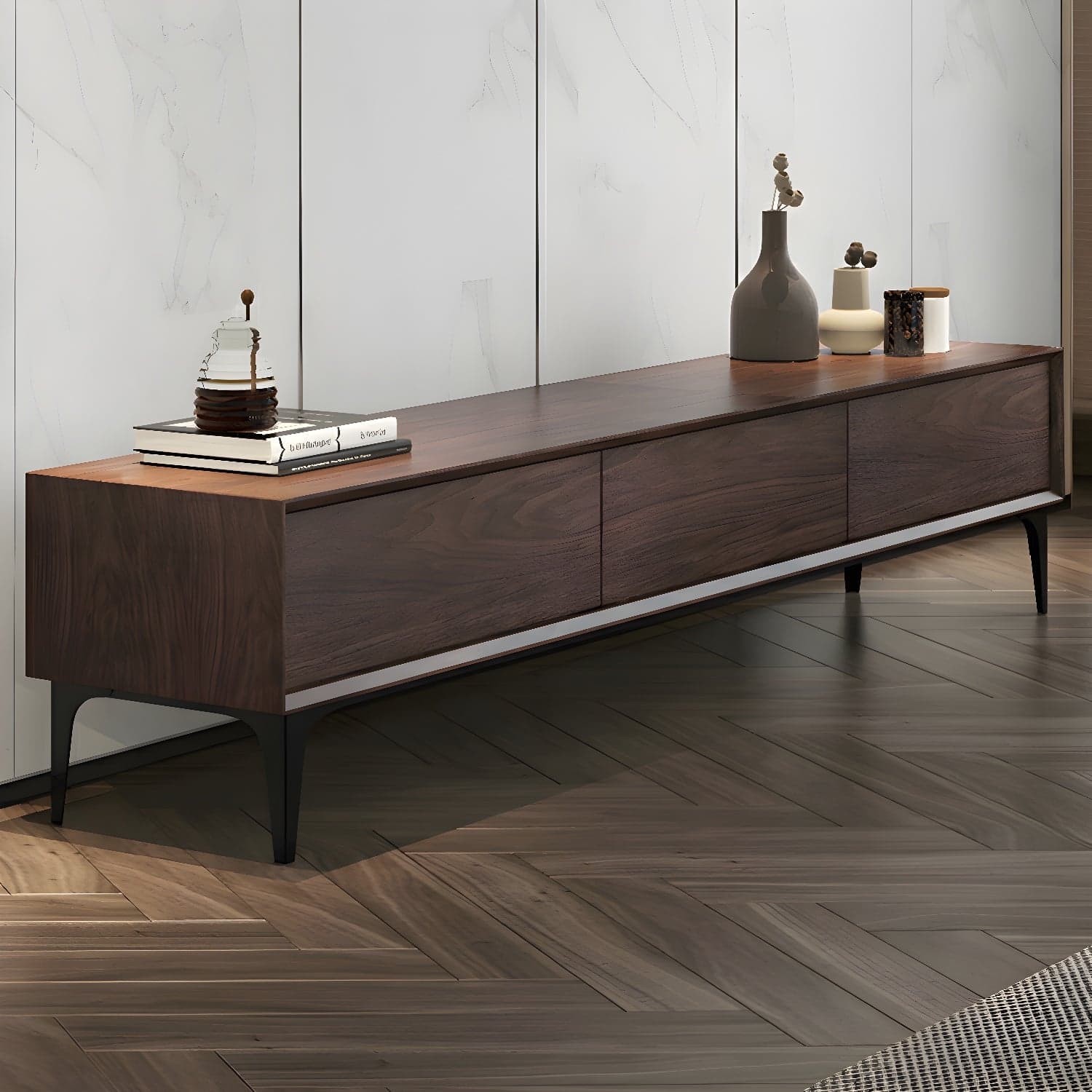 Scandinavian Style Wood TV Stand with Cable Management, Drawers Included - Low Height and With Legs - image 3