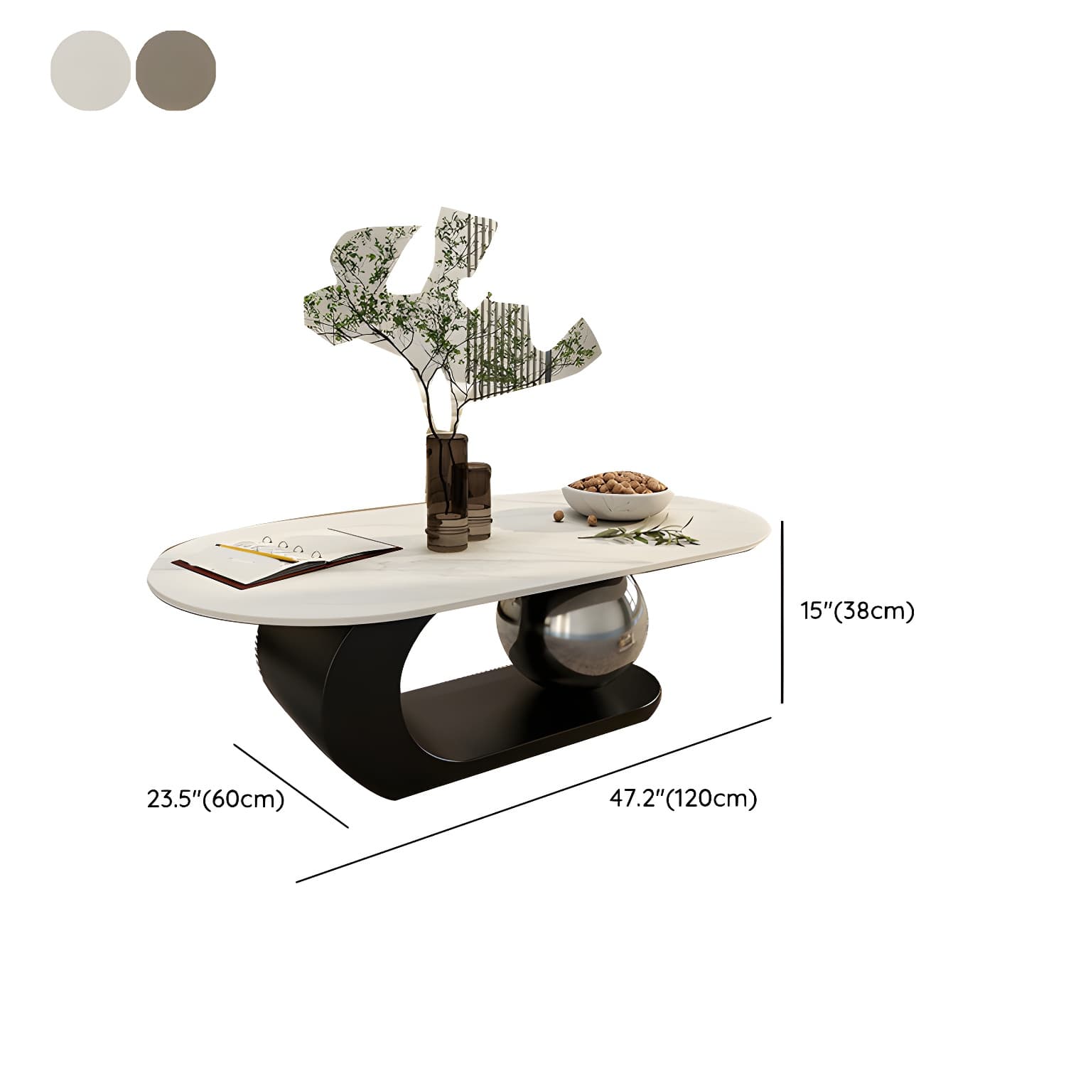 14"H Glam Coffee Table Slate Oval Pedestal Coffee Cocktail Table - image 20