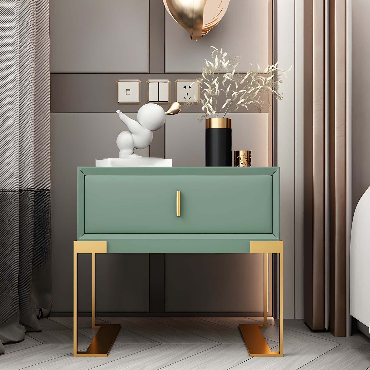 20'' Tall Glam Accent Table Nightstand Drawer Storage Faux Leather Nightstand with Legs - image 12